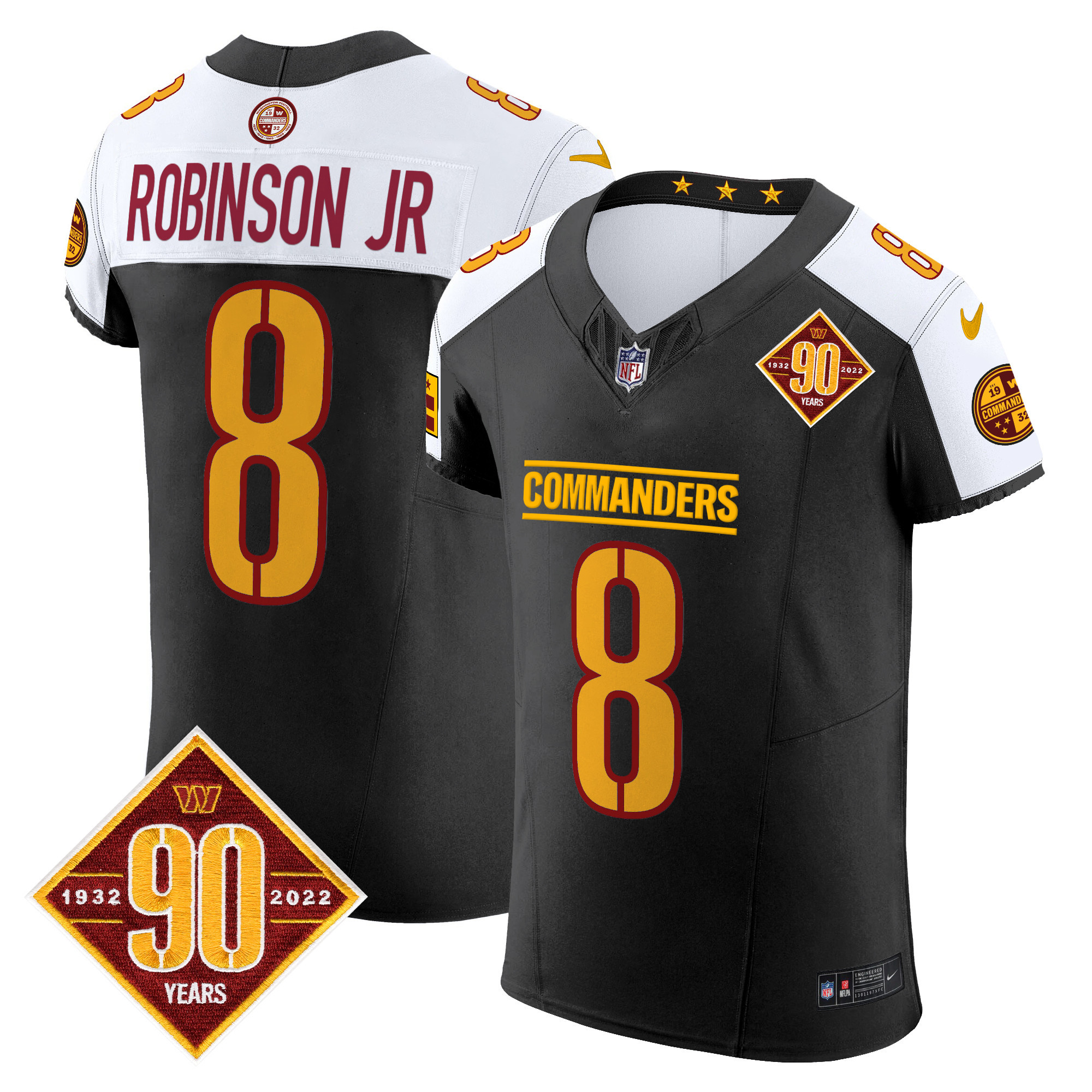 Men's Robinson Jr. Washington Commanders 90th Anniversary Patch Vapor Elite Black Alternate Jersey - All Stitched