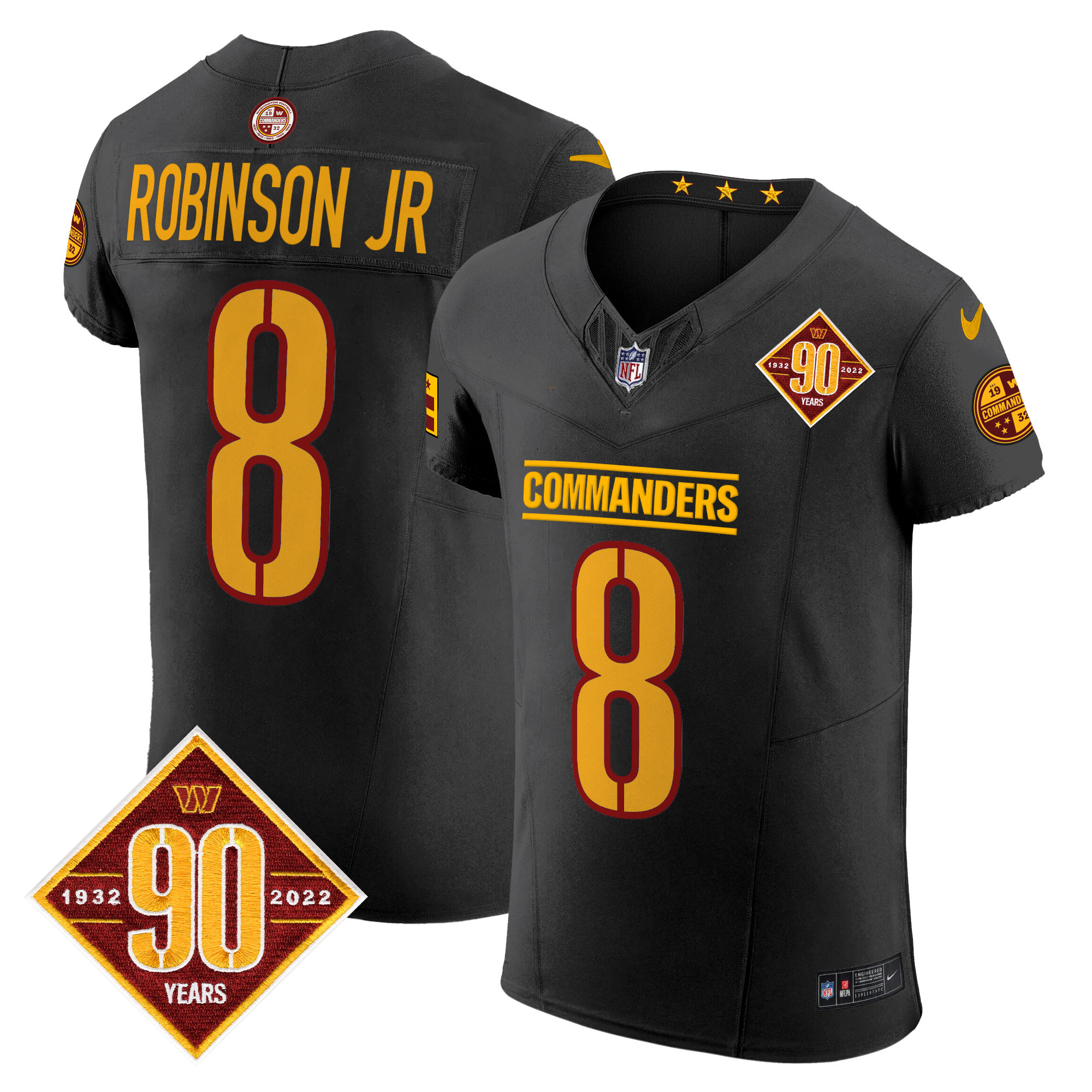 Men's Robinson Jr. Washington Commanders 90th Anniversary Patch Vapor Elite Black Jersey - All Stitched