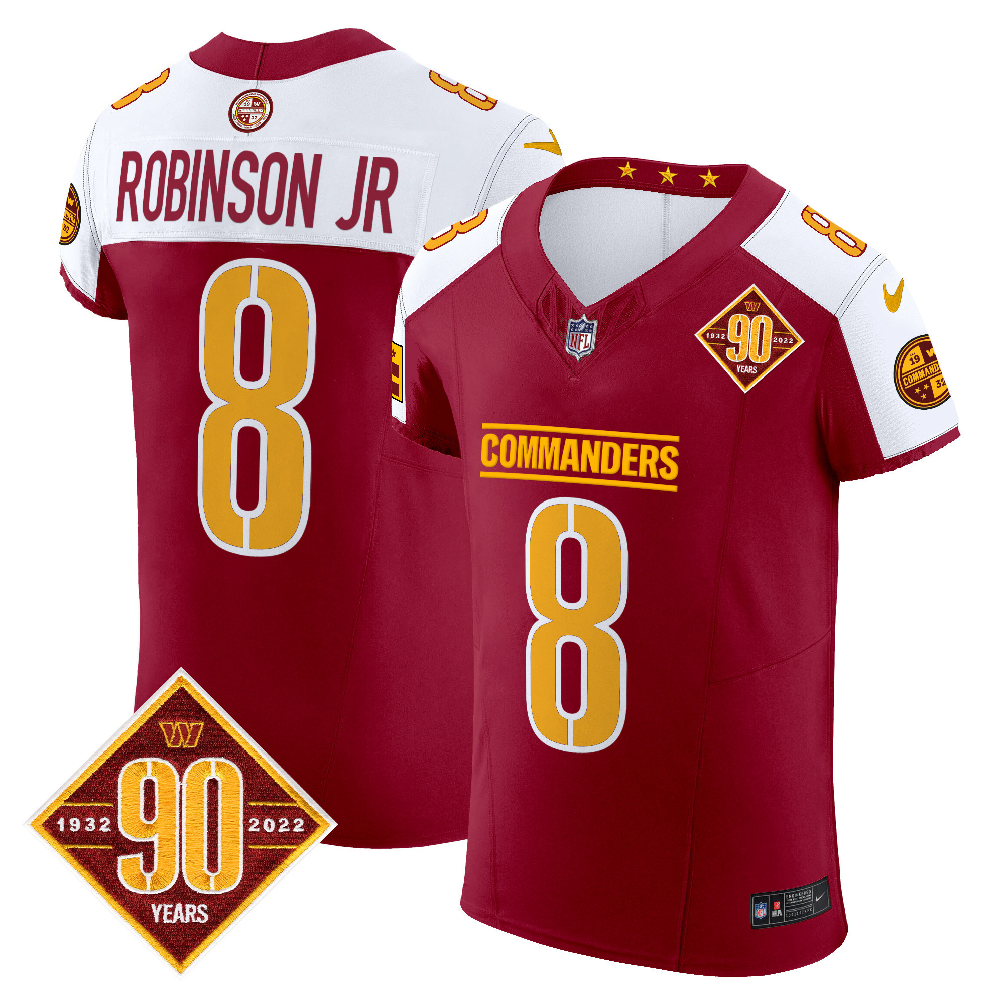 Men's Robinson Jr. Washington Commanders 90th Anniversary Patch Vapor Elite Burgundy Alternate Jersey - All Stitched