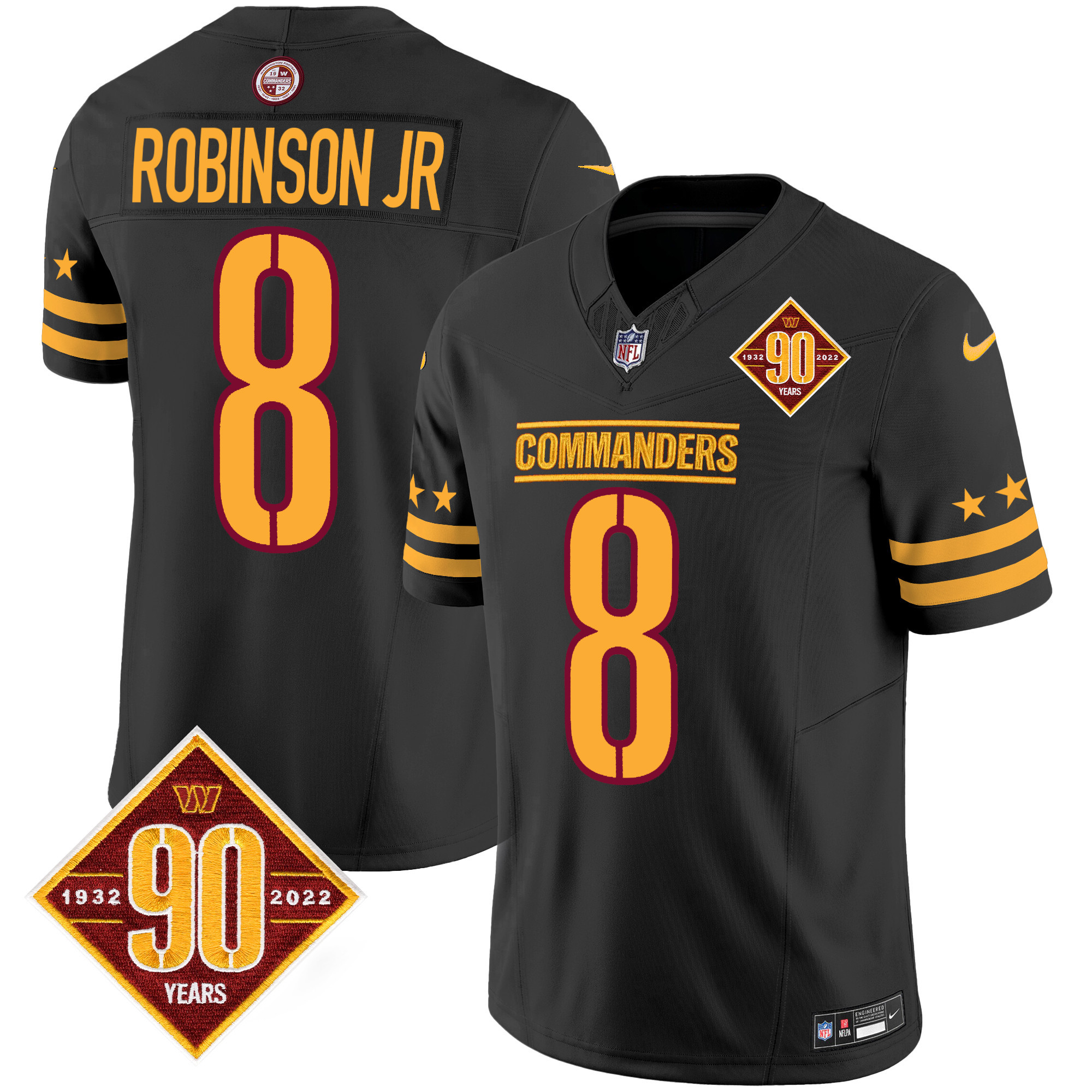 Men's Robinson Jr. Washington Commanders 90th Anniversary Patch Vapor Limited Black Jersey - All Stitched