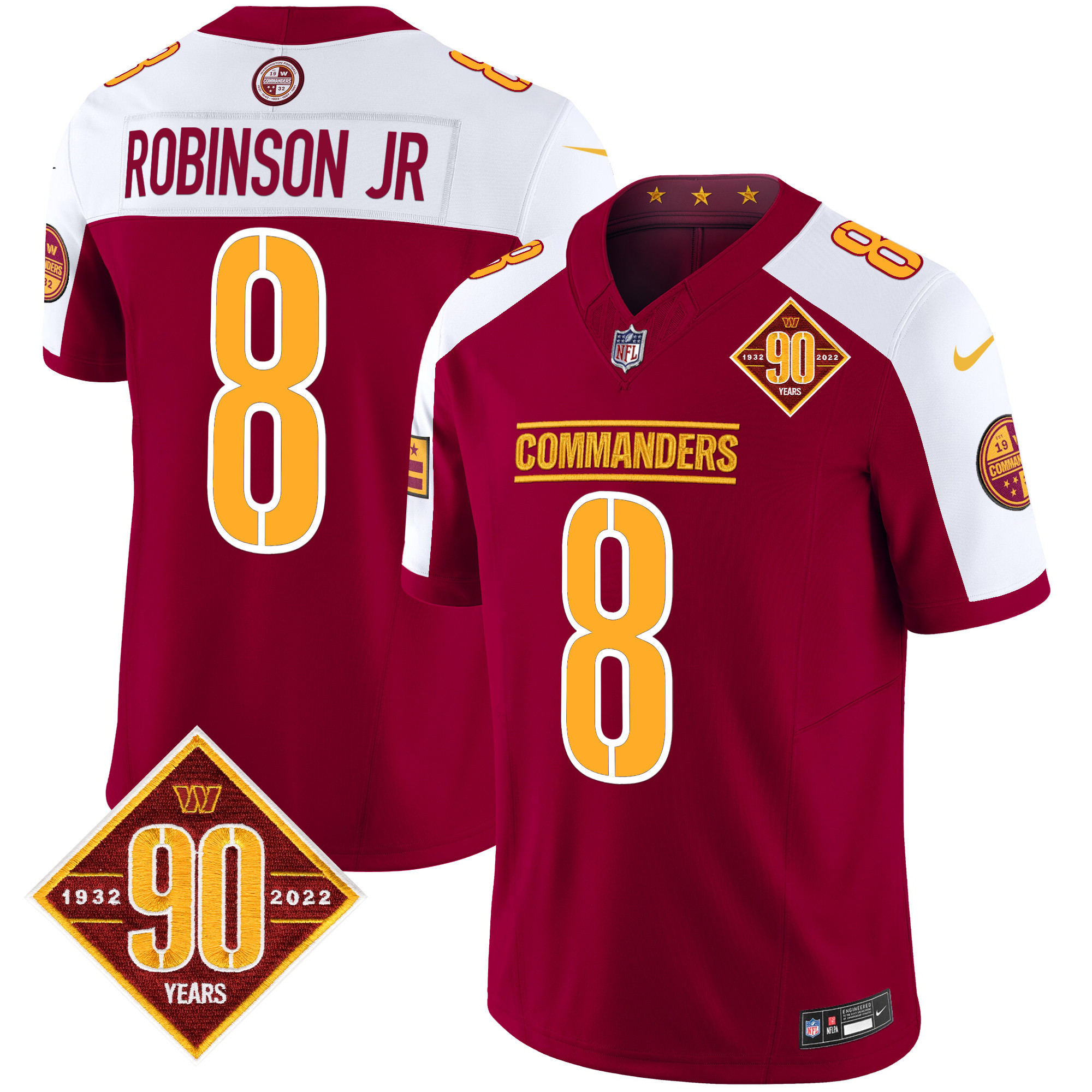 Men's Robinson Jr. Washington Commanders 90th Anniversary Patch Vapor Limited Burgundy Alternate Jersey - All Stitched