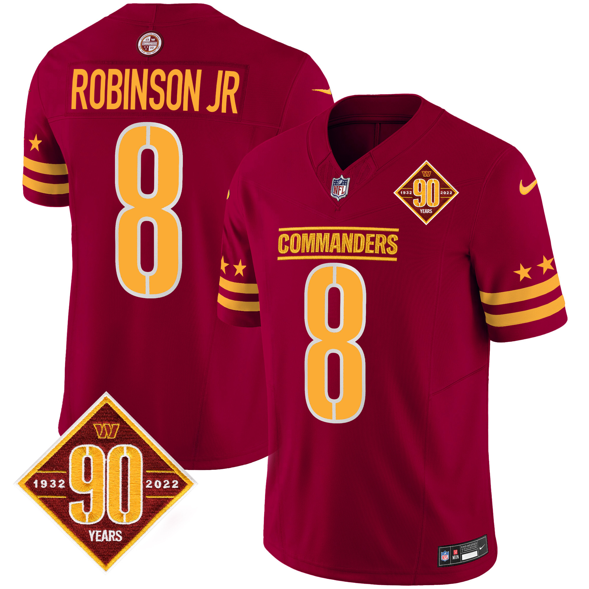 Men's Robinson Jr. Washington Commanders 90th Anniversary Patch Vapor Limited Burgundy Jersey - All Stitched