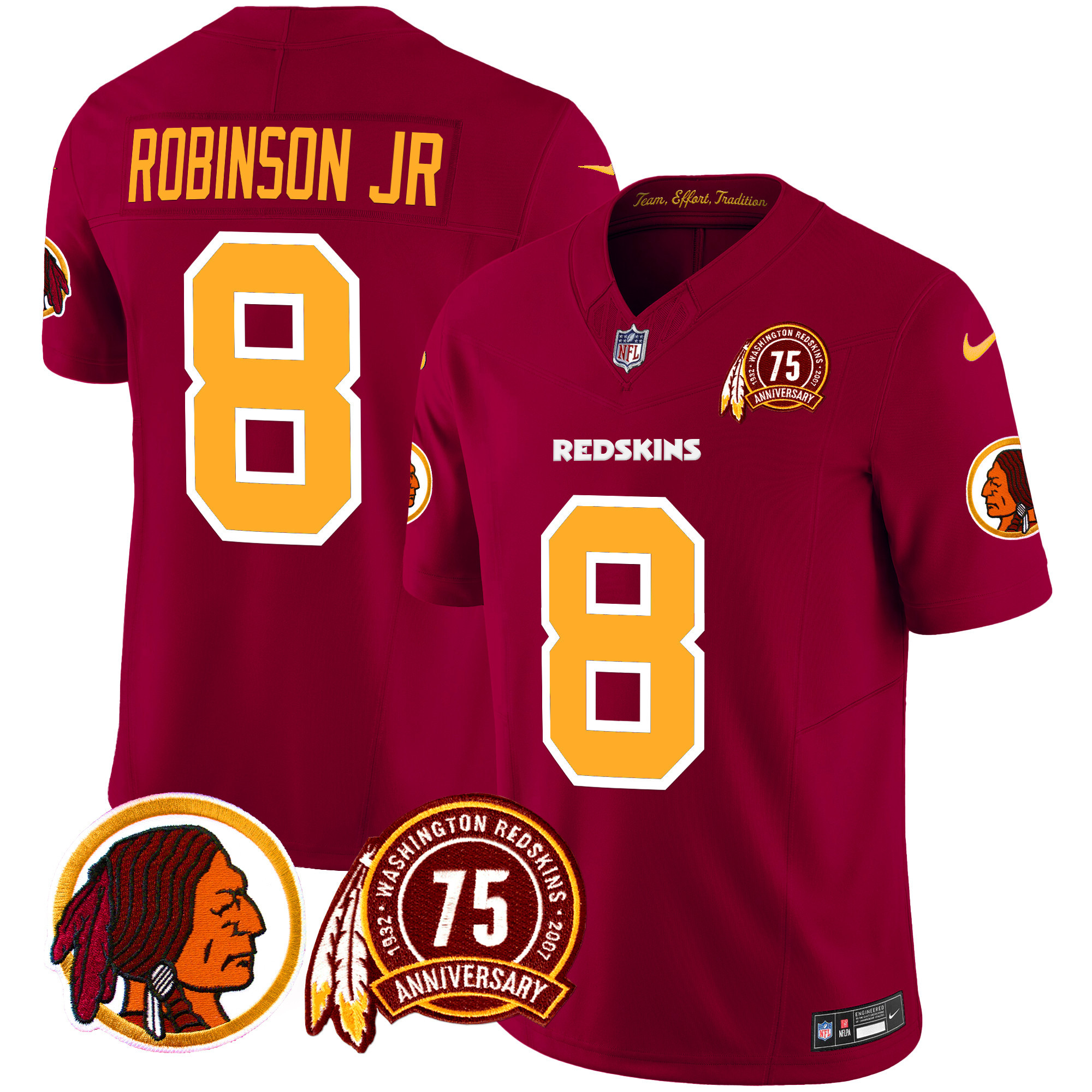 Men's Robinson Jr. Washington Redskins 75th Patch Throwback Vapor Limited Burgundy Jersey - All Stitched
