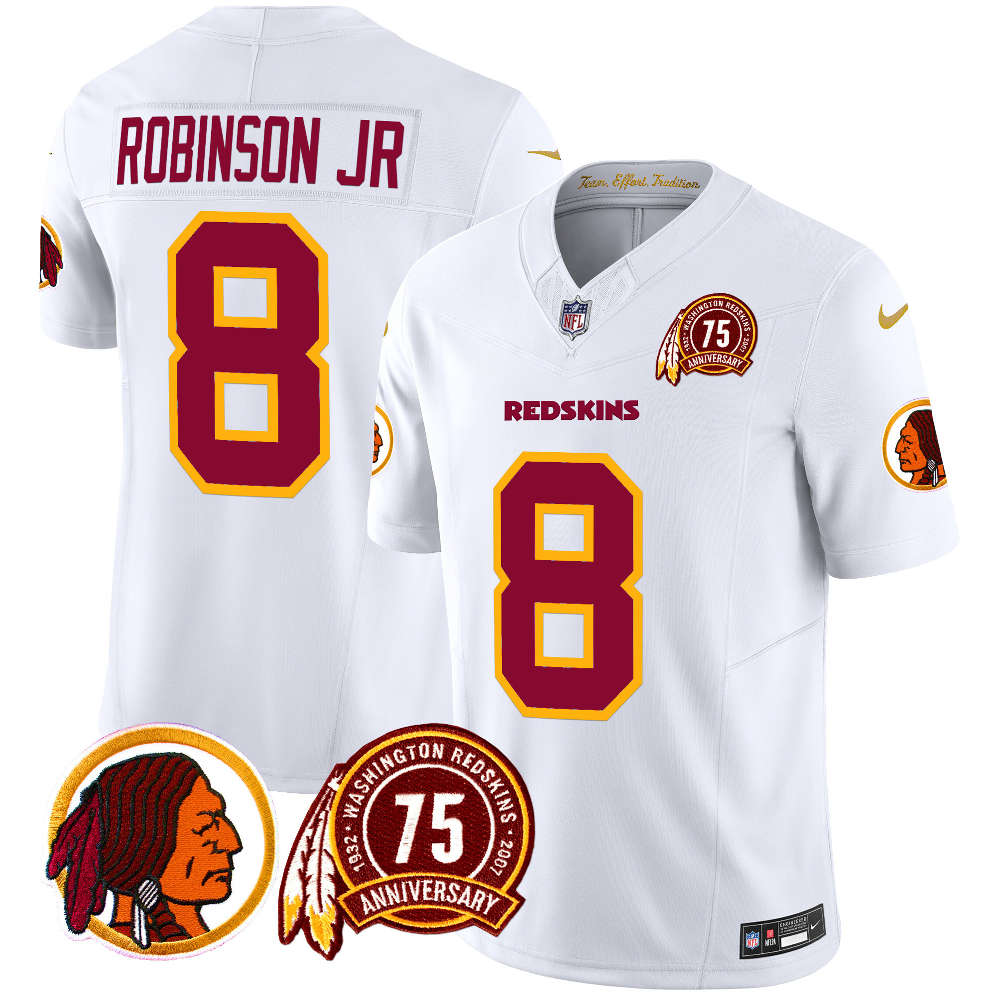 Men's Robinson Jr. Washington Redskins 75th Patch Throwback Vapor Limited White Jersey - All Stitched