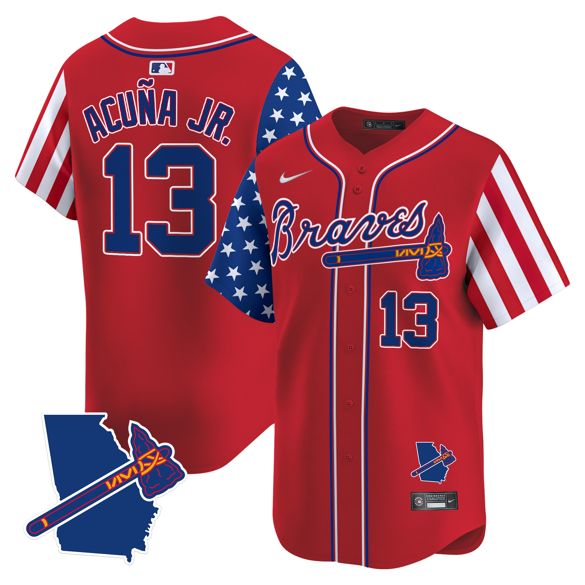 Men's Ronald Acuna Jr. Atlanta Braves 2024 Independence Day Vapor Premier Limited Red Jersey V2 - All Stitched