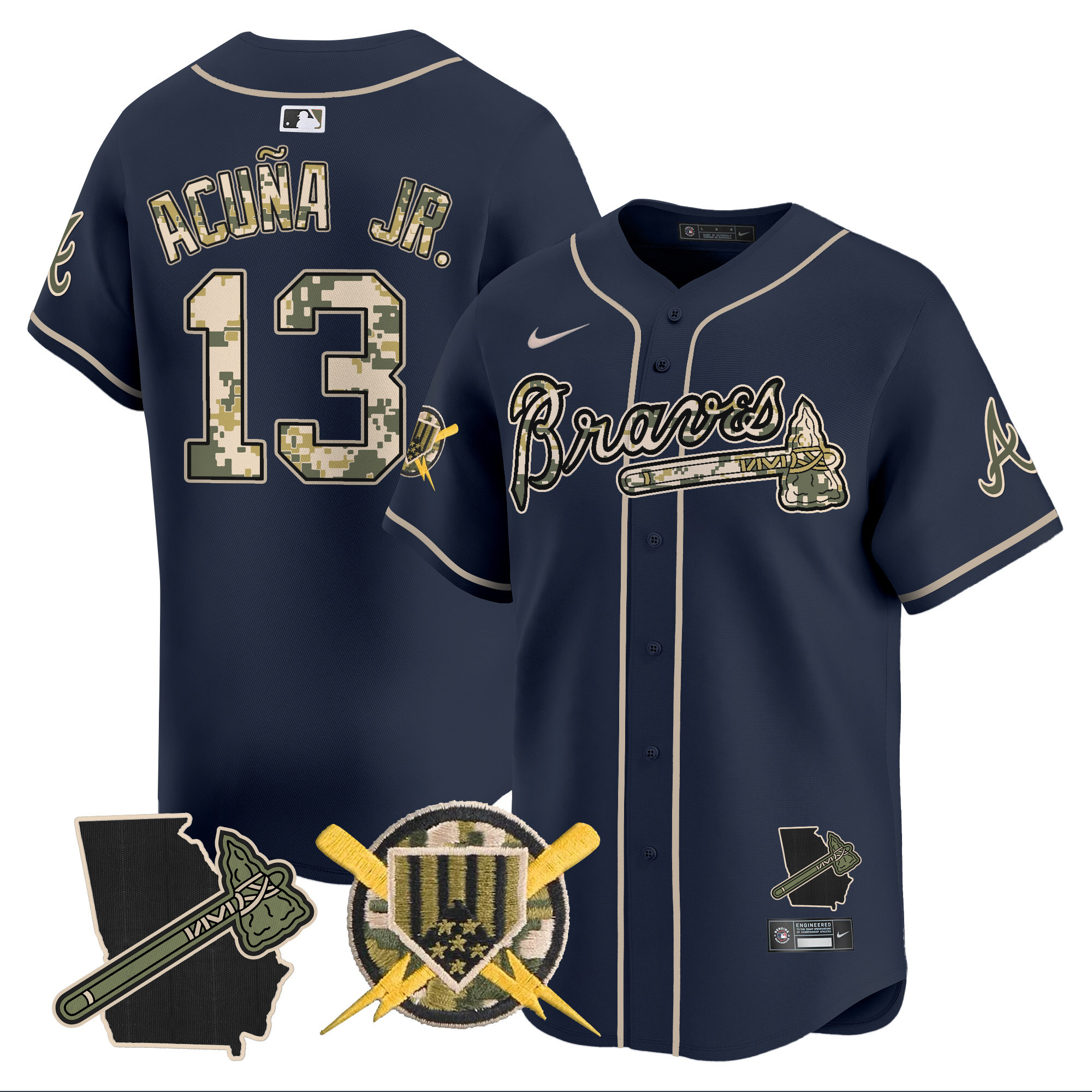 Men's Ronald Acuna Jr. Atlanta Braves Armed Forces Day Vapor Premier Limited Navy Jersey - All Stitched