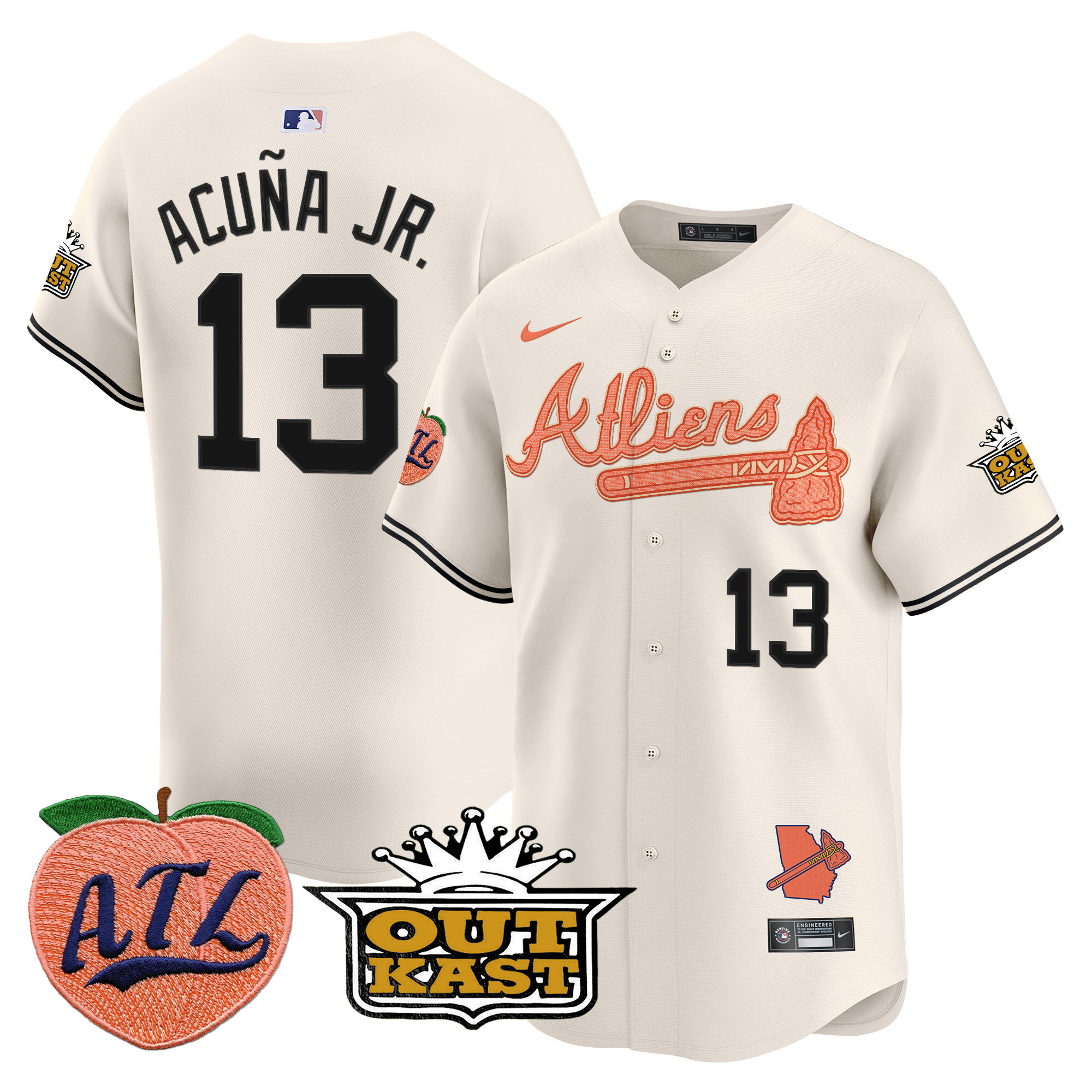 Men's Ronald Acuna Jr. Atlanta Braves Atliens & Peach Vapor Premier Limited Cream Jersey - All Stitched