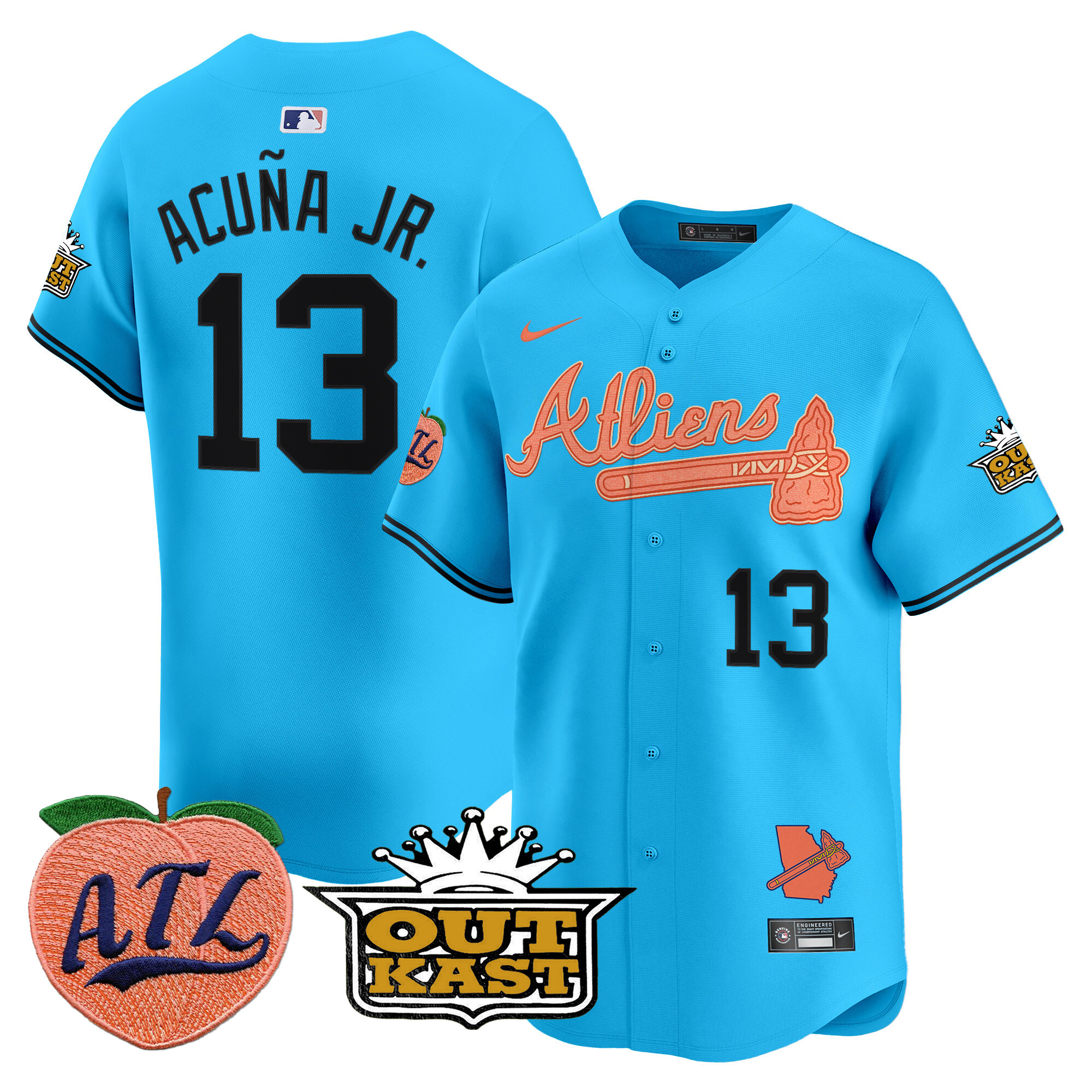 Men's Ronald Acuna Jr. Atlanta Braves Atliens & Peach Vapor Premier Limited Light Blue Jersey - All Stitched