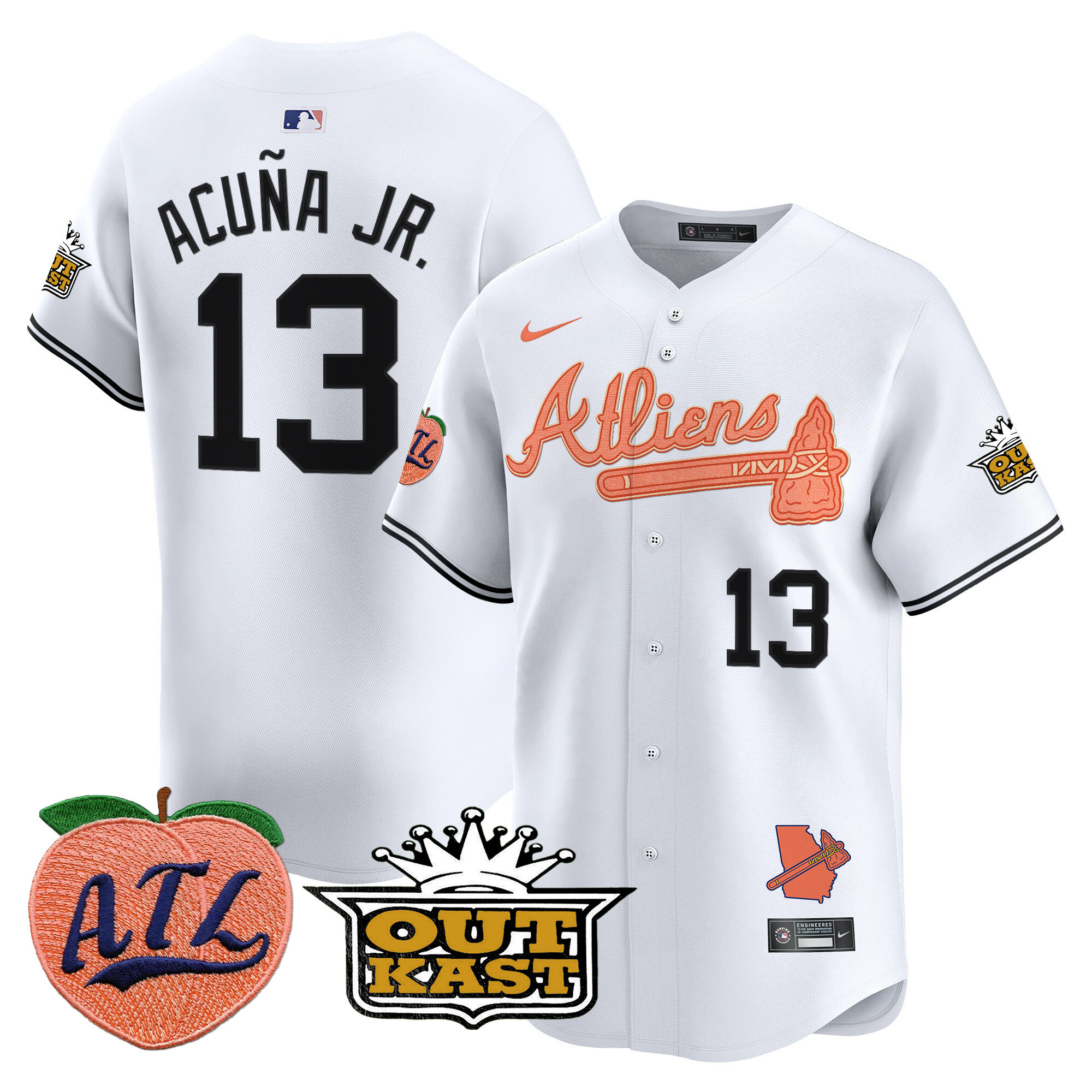 Men's Ronald Acuna Jr. Atlanta Braves Atliens & Peach Vapor Premier Limited White Jersey - All Stitched