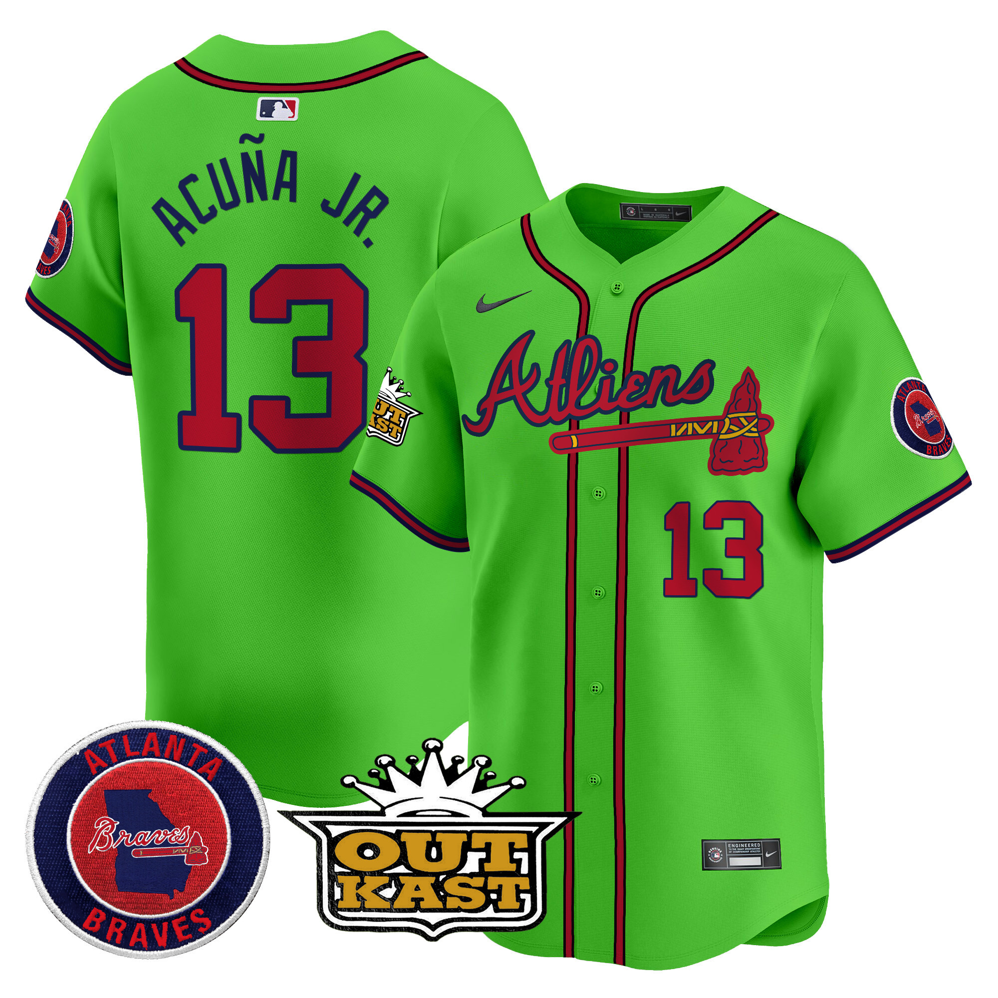 Men's Ronald Acuna Jr. Atlanta Braves Atliens Vapor Premier Limited Green Jersey V4 - All Stitched