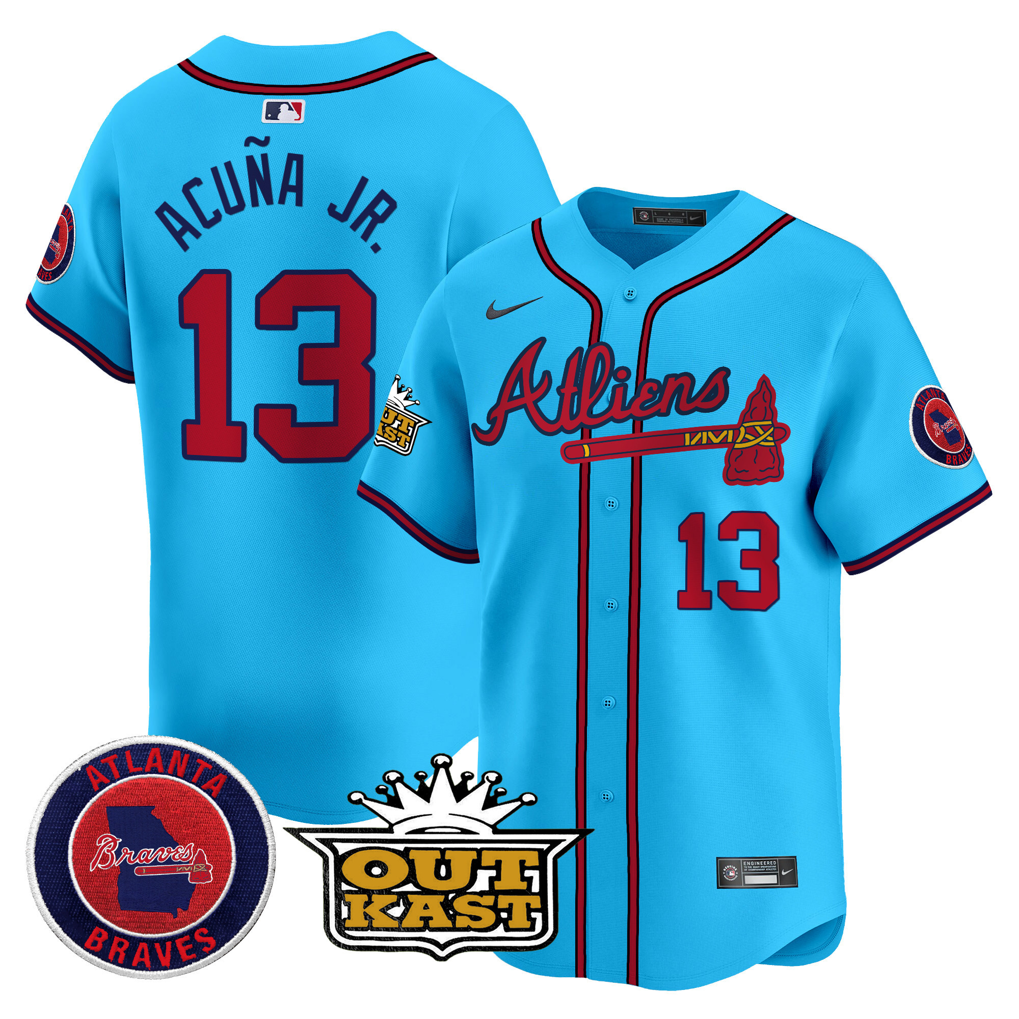 Men's Ronald Acuna Jr. Atlanta Braves Atliens Vapor Premier Limited Light Blue Jersey V4 - All Stitched
