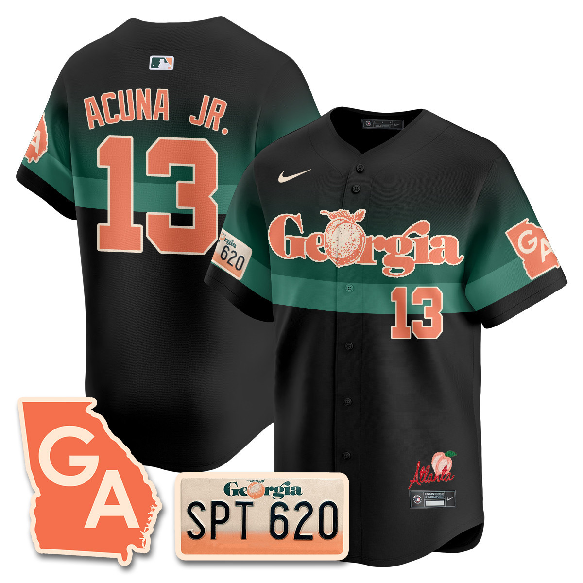 Men's Ronald Acuna Jr. Atlanta Braves Peach Plates - Georgia Peaches Vapor Premier Limited Black Jersey - Printed