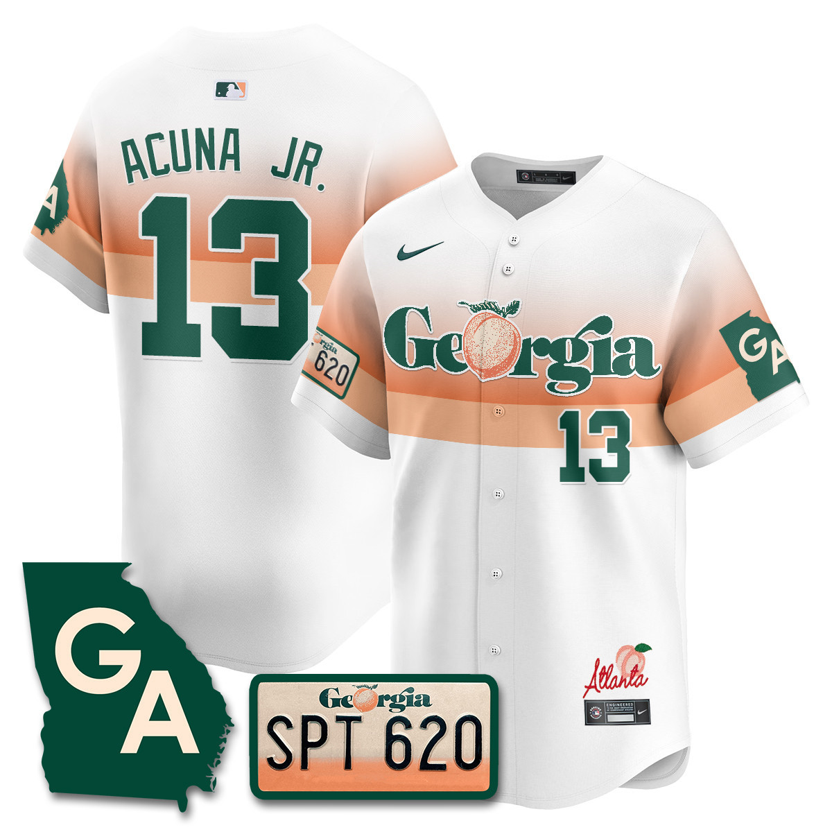 Men's Ronald Acuna Jr. Atlanta Braves Peach Plates - Georgia Peaches Vapor Premier Limited White Jersey - Printed