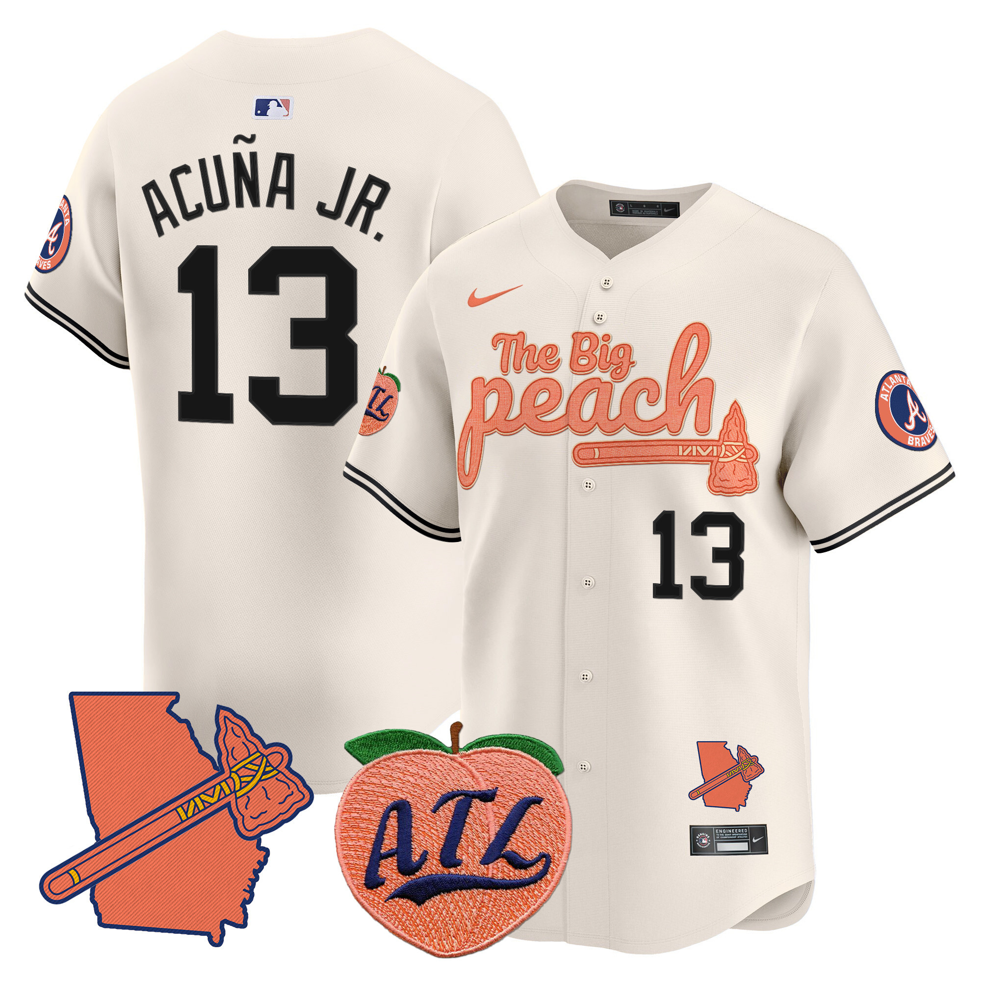 Men's Ronald Acuna Jr. Atlanta Braves The Big Peach Vapor Premier Limited Cream Jersey V2 - All Stitched