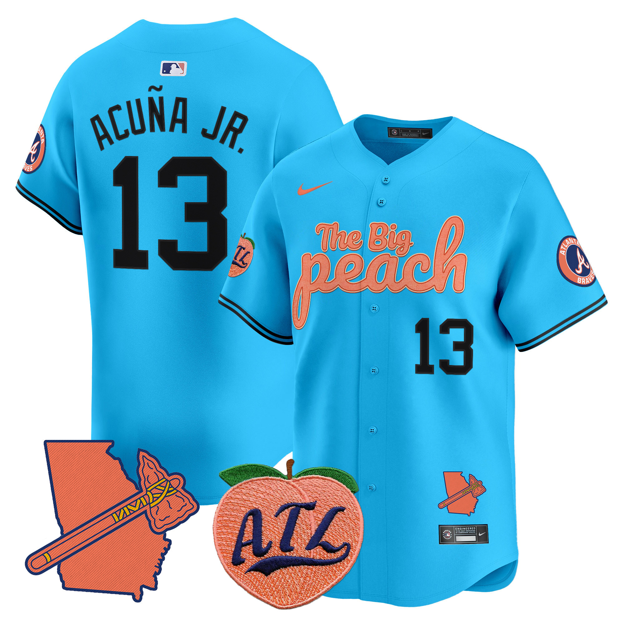 Men's Ronald Acuna Jr. Atlanta Braves The Big Peach Vapor Premier Limited Light Blue Jersey - All Stitched