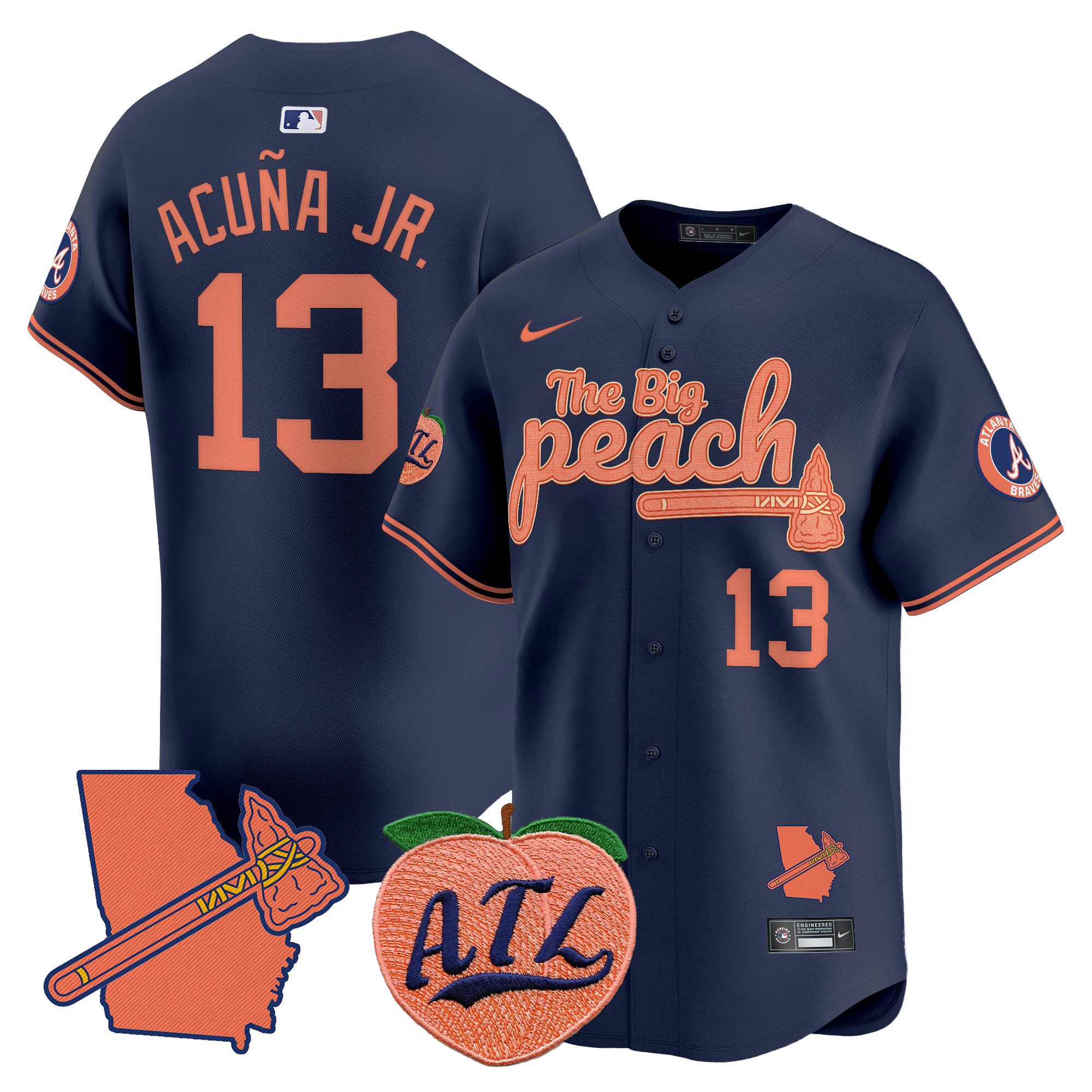 Men's Ronald Acuna Jr. Atlanta Braves The Big Peach Vapor Premier Limited Navy Jersey V2 - All Stitched