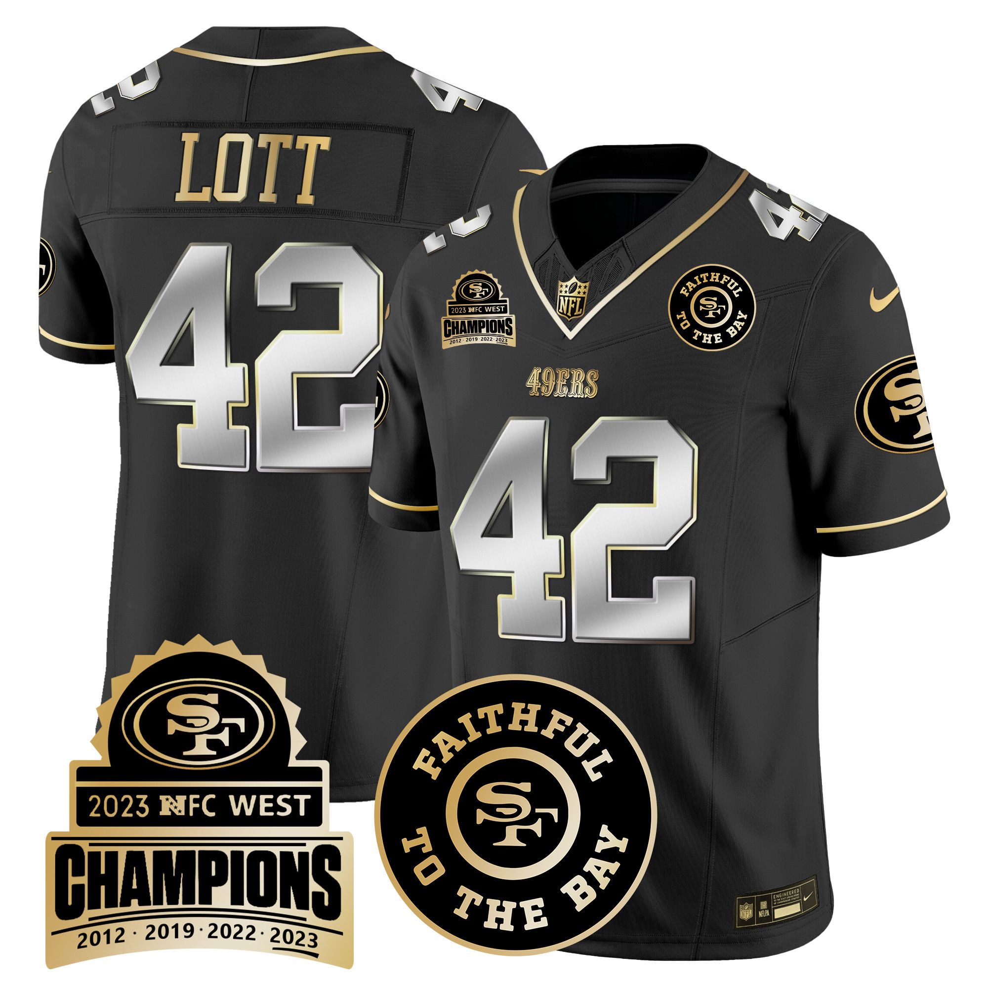 Men's Ronnie Lott San Francisco 49ers 2023 NFC West Champions Patch Vapor Black Limited Jersey V3 - All Stitched