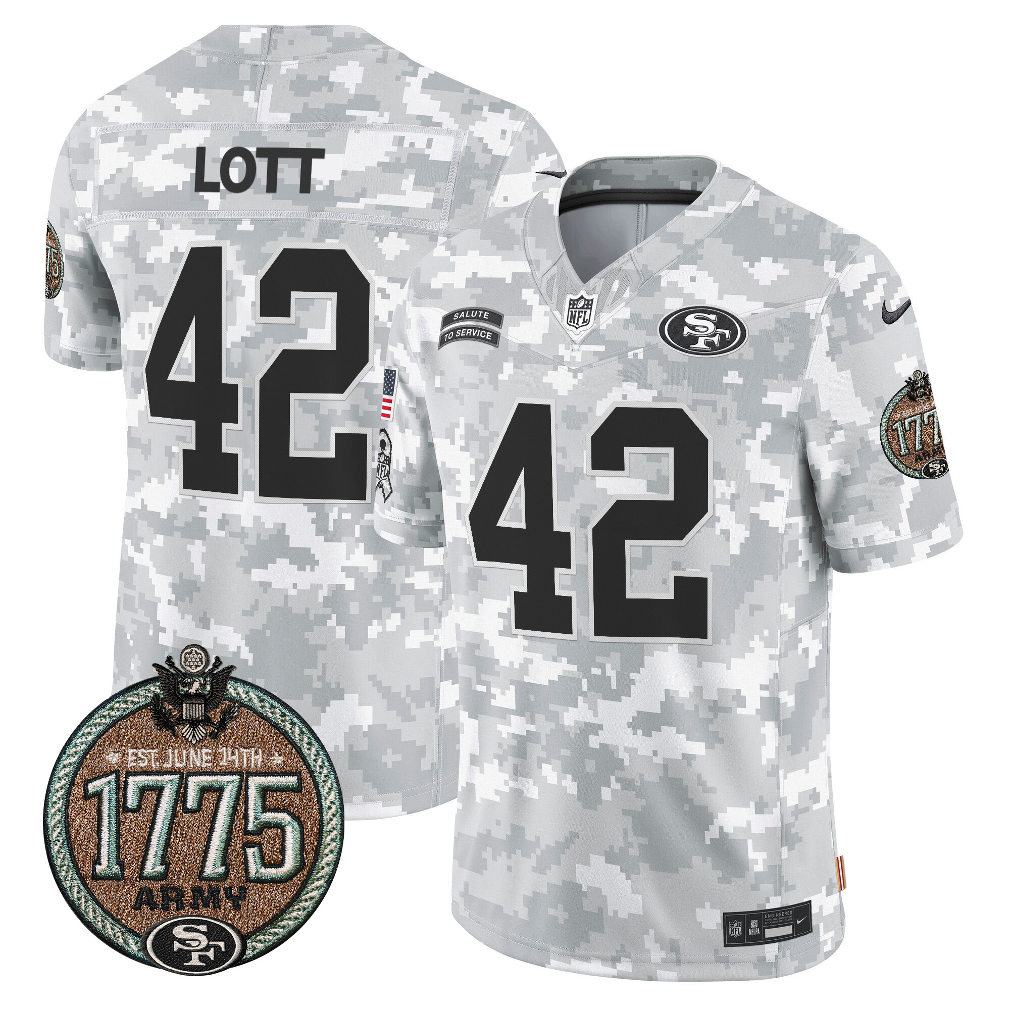 Men's Ronnie Lott San Francisco 49ers 2024 Salute to Service Establishment Year Patch Vapor Limited Army Jersey - All Stitched