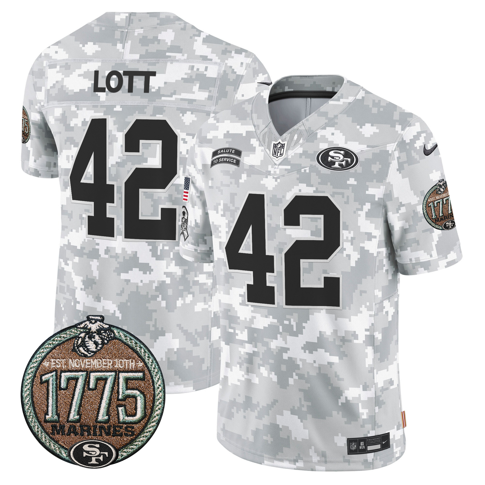 Men's Ronnie Lott San Francisco 49ers 2024 Salute to Service Establishment Year Patch Vapor Limited Marines Jersey - All Stitched