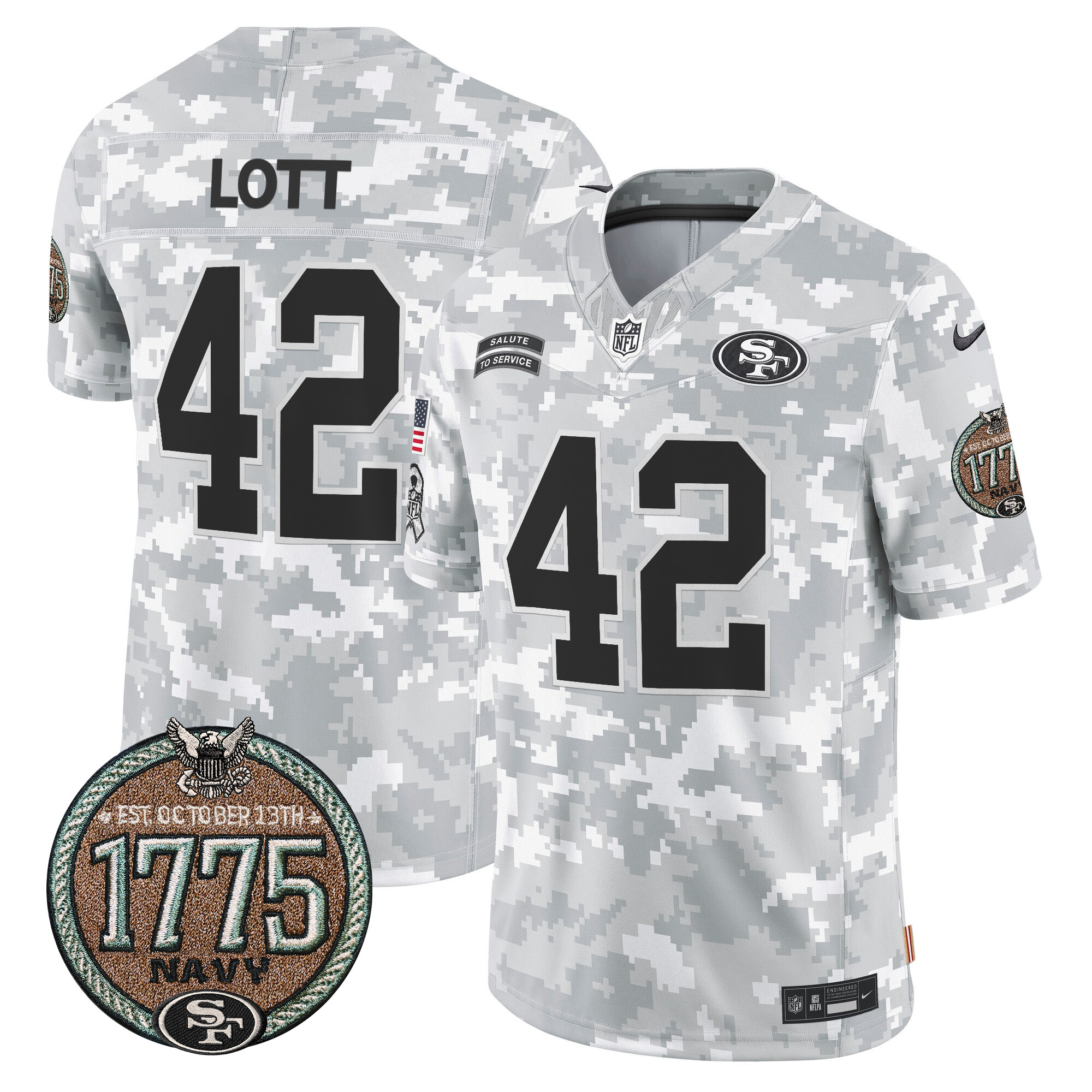 Men's Ronnie Lott San Francisco 49ers 2024 Salute to Service Establishment Year Patch Vapor Limited Navy Jersey - All Stitched