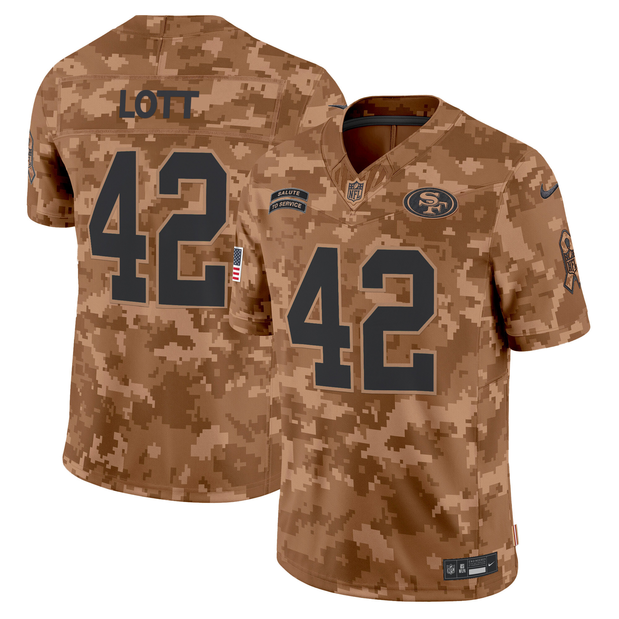Men's Ronnie Lott San Francisco 49ers 2024 Salute to Service Vapor Limited Brown Camo Jersey - All stitched