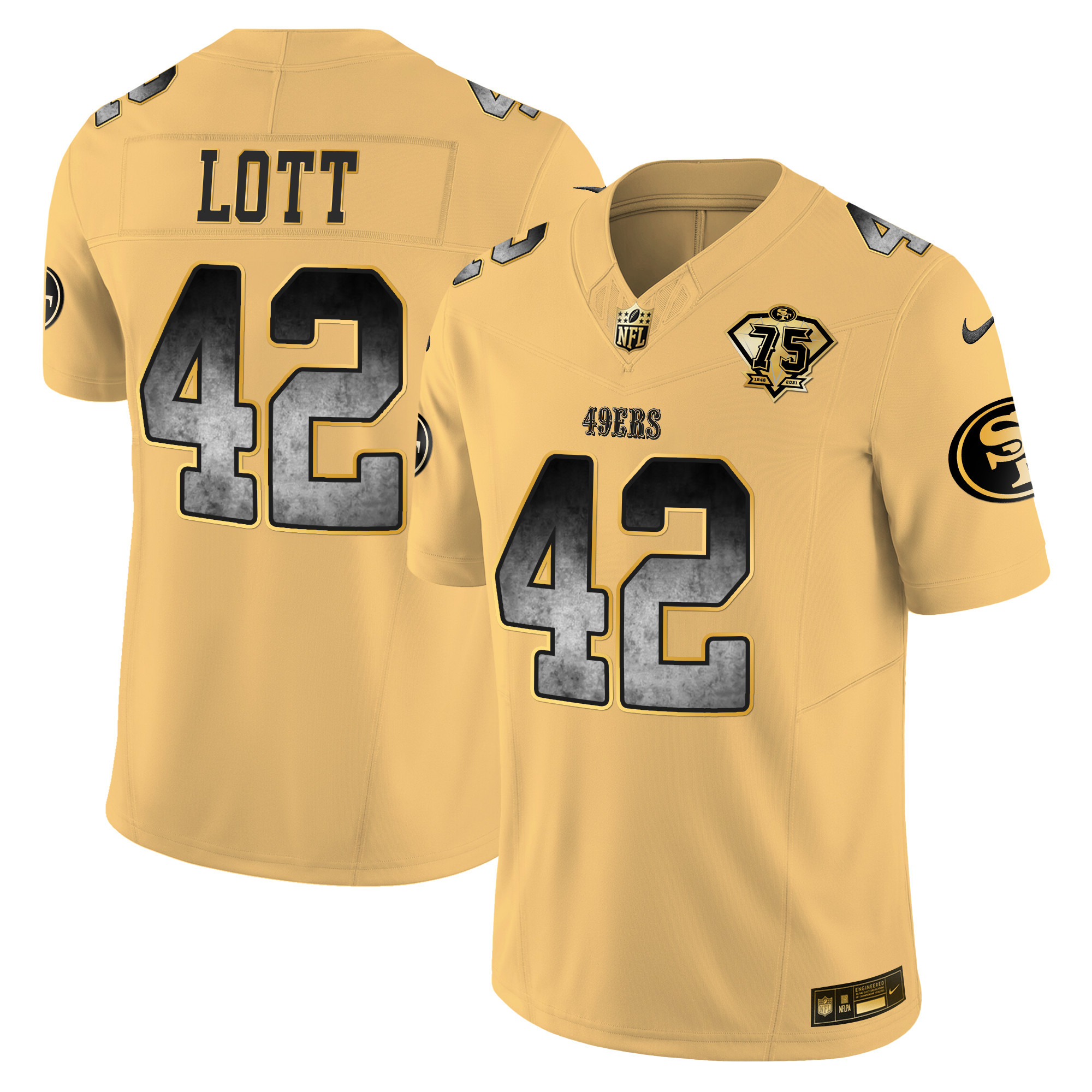 Men's Ronnie Lott San Francisco 49ers Arch Smoke Vapor Gold Jersey - All Stitched