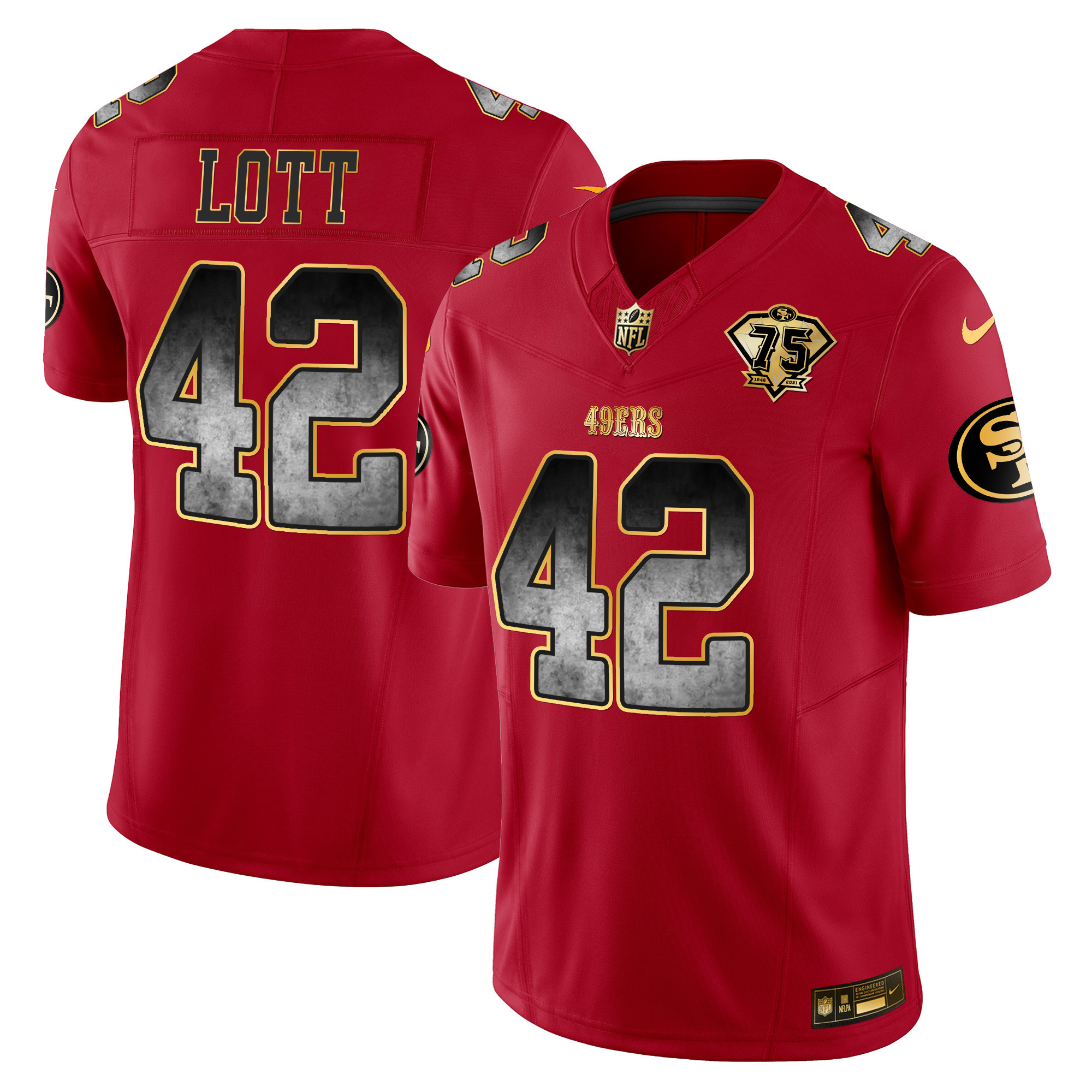 Men's Ronnie Lott San Francisco 49ers Arch Smoke Vapor Scarlet Limited Jersey - All Stitched