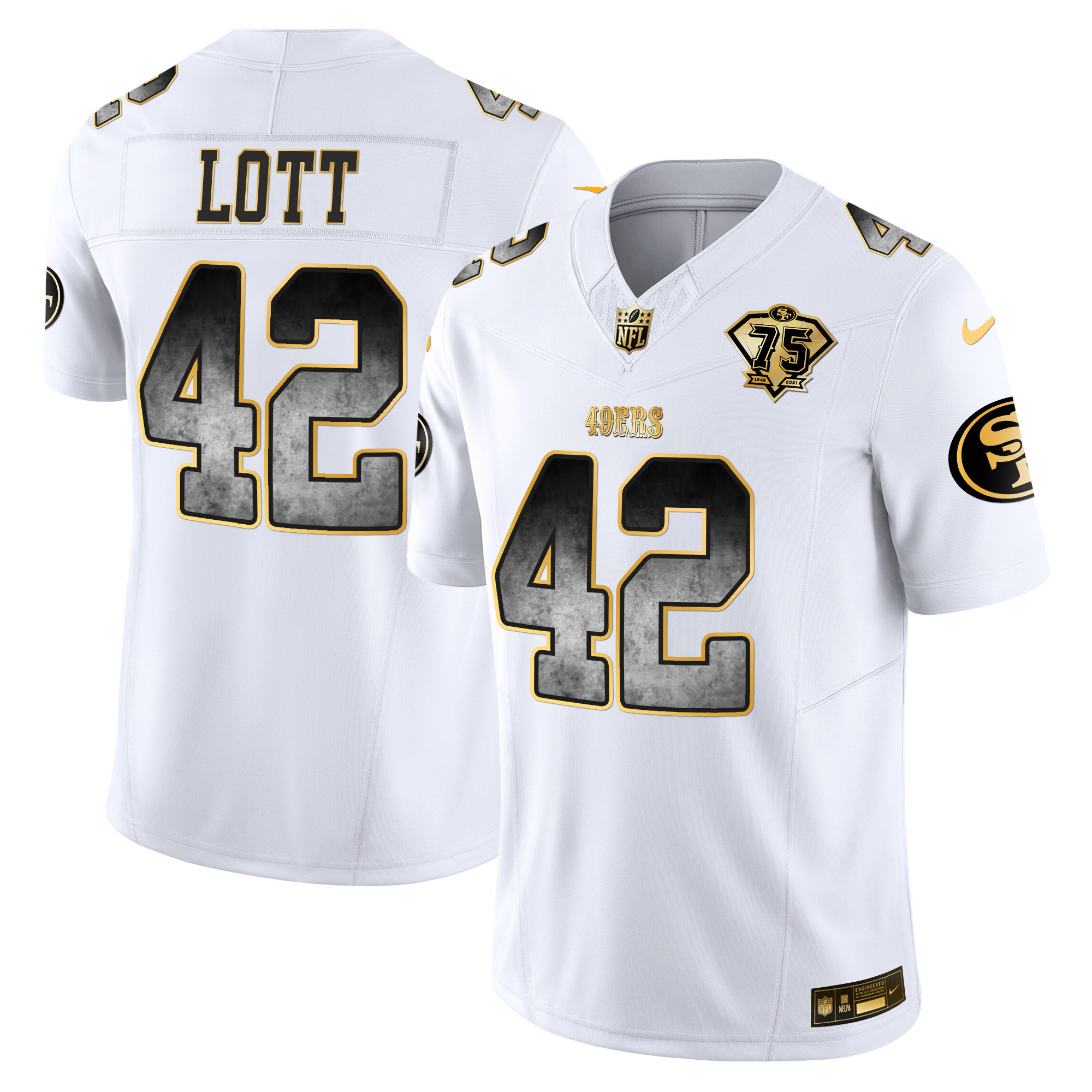 Men's Ronnie Lott San Francisco 49ers Arch Smoke Vapor White Gold Jersey - All Stitched