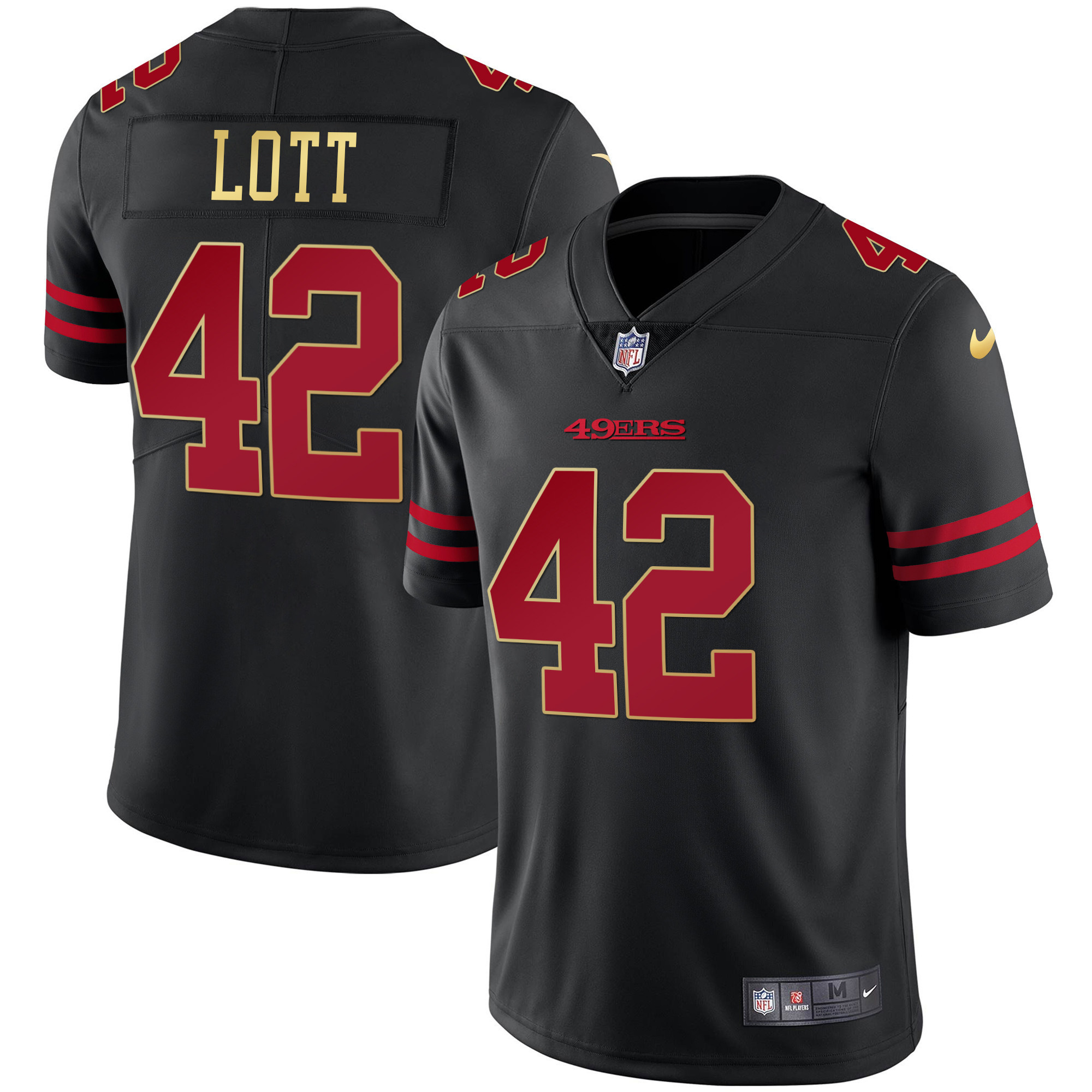 Men's Ronnie Lott San Francisco 49ers Black Red Gold Blooded Black Jersey - All Stitched