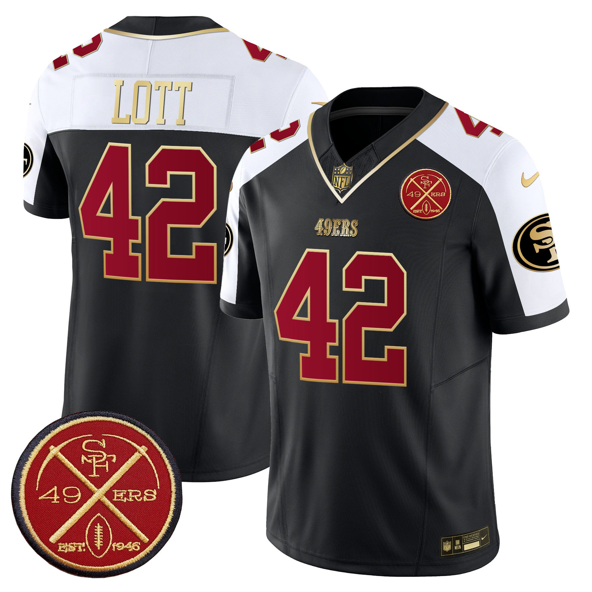 Men's Ronnie Lott San Francisco 49ers Est.1946 Patch Vapor Limited Black Alternate Jersey - All Stitched