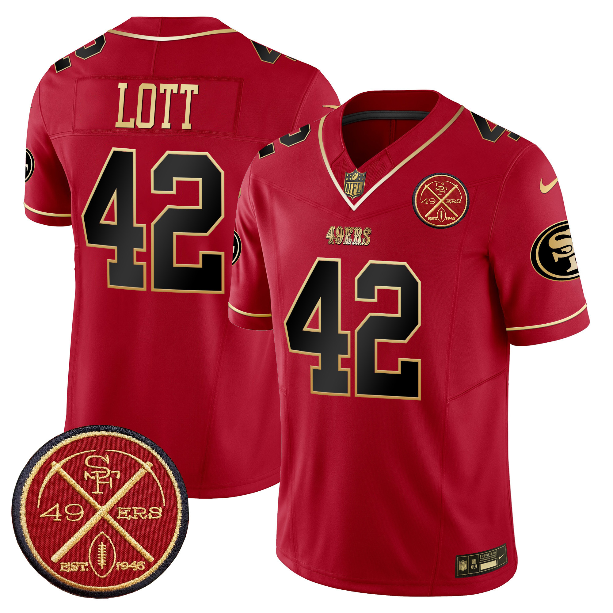 Men's Ronnie Lott San Francisco 49ers Est.1946 Patch Vapor Limited Scarlet Limited Jersey - All Stitched