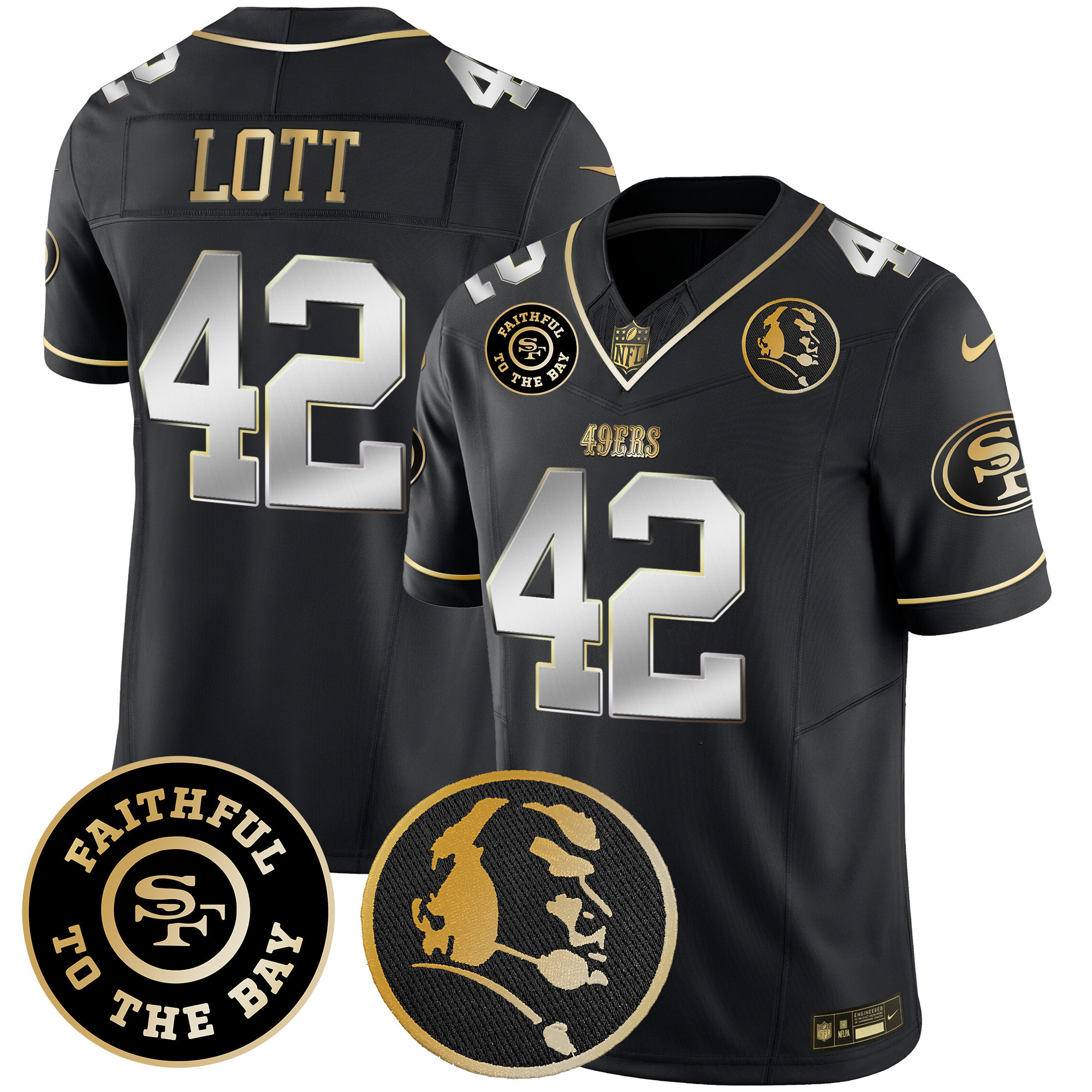 Men's Ronnie Lott San Francisco 49ers Faithful & John Madden Patch Vapor Black Limited Jersey - All Stitched