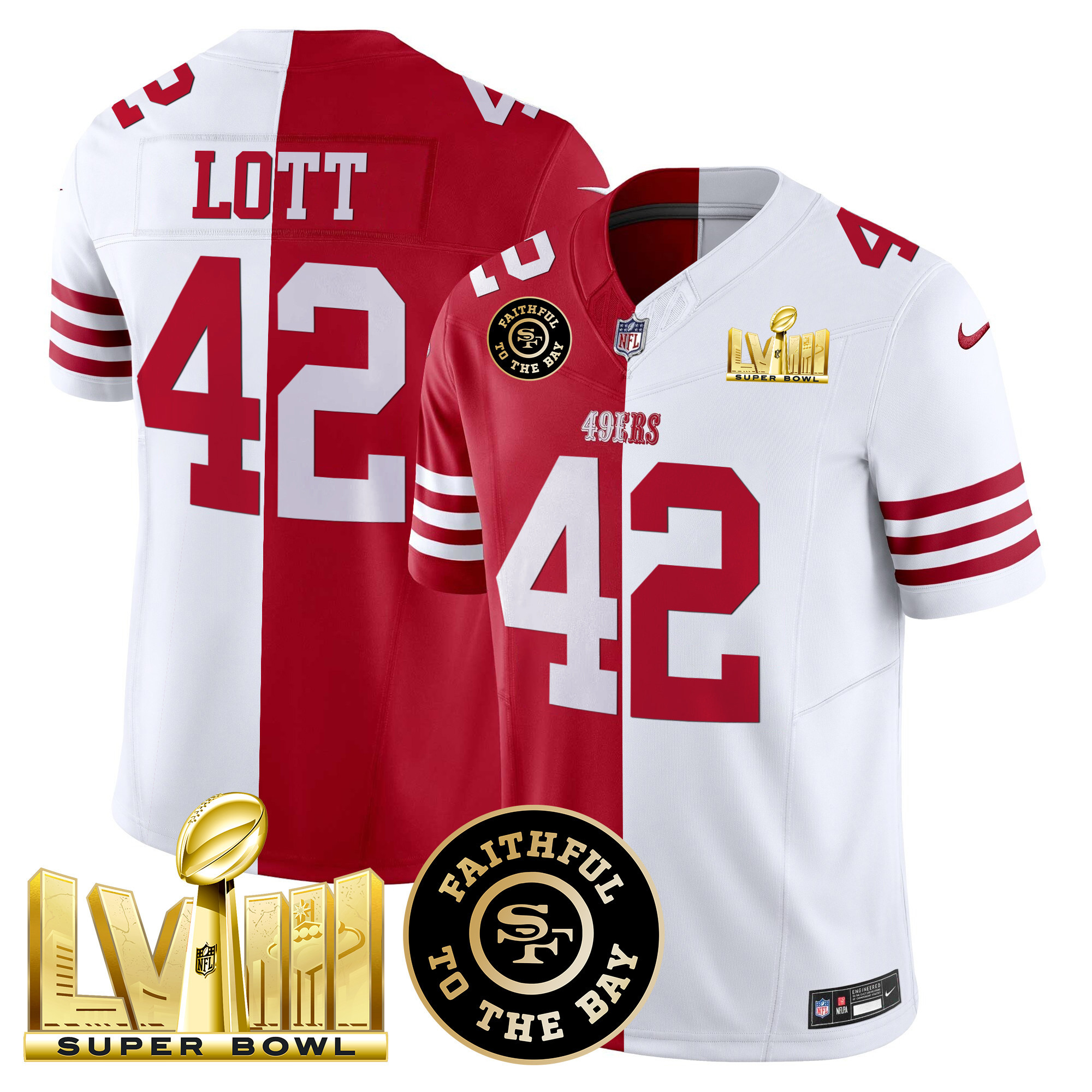 Men's Ronnie Lott San Francisco 49ers Faithful & Super Bowl LVIII Gold Patch Vapor Split Jersey V2 - All Stitched