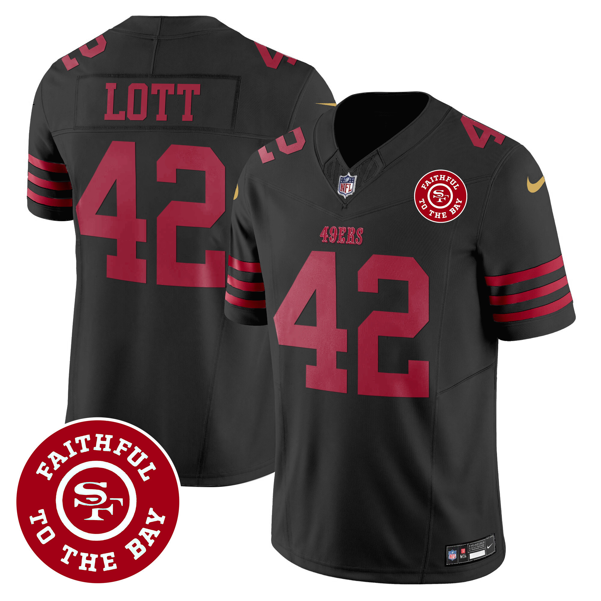 Men's Ronnie Lott San Francisco 49ers Faithful To The Bay Patch Vapor Black Jersey - All Stitched