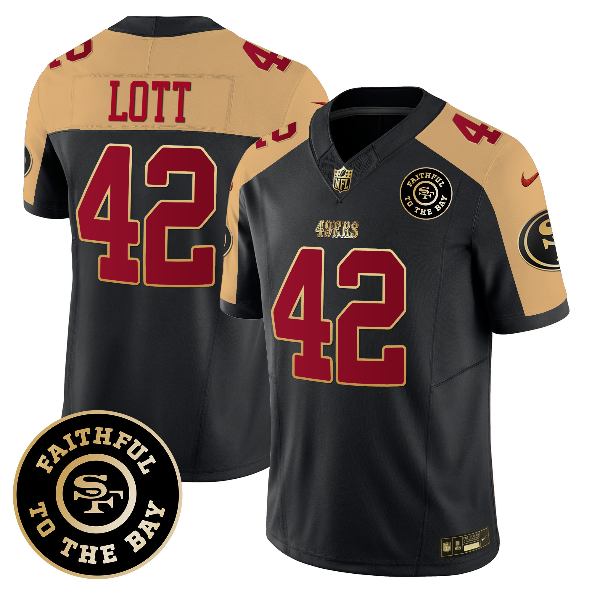 Men's Ronnie Lott San Francisco 49ers Faithful To The Bay Patch Vapor Limited Black Alternate Jersey V7 - All Stitched