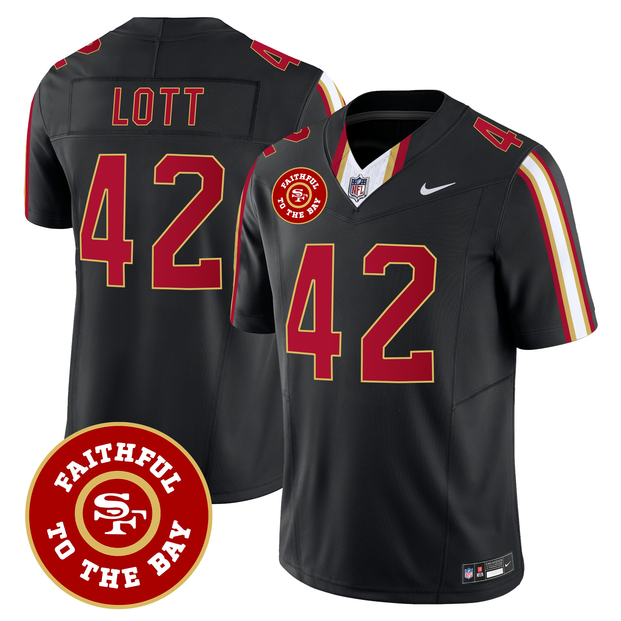 Men's Ronnie Lott San Francisco 49ers Faithful To The Bay Patch Vapor Limited Black Jersey V9 - All Stitched