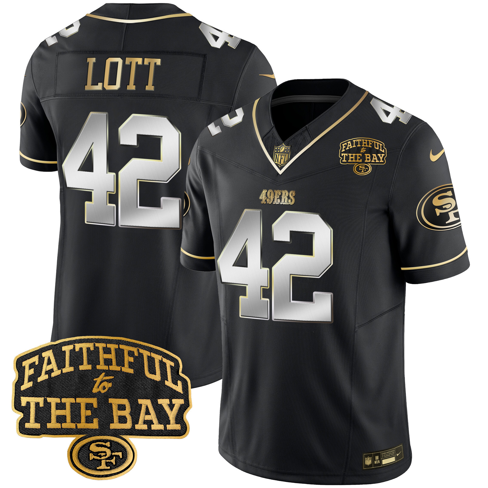 Men's Ronnie Lott San Francisco 49ers Faithful To The Bay Patch Vapor Limited Black Limited Jersey V8 - All Stitched
