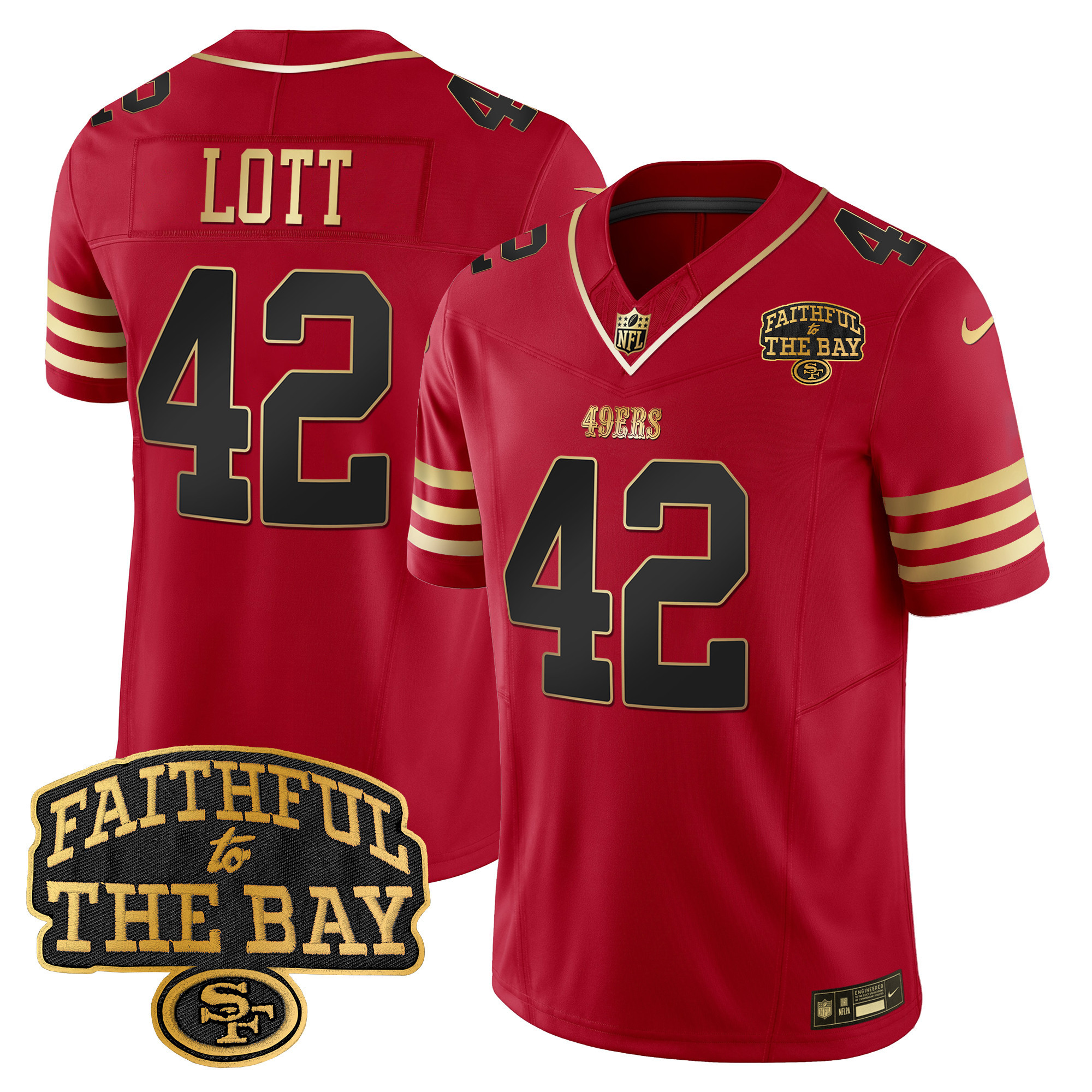Men's Ronnie Lott San Francisco 49ers Faithful To The Bay Patch Vapor Limited Black Scarlet Jersey V8 - All Stitched