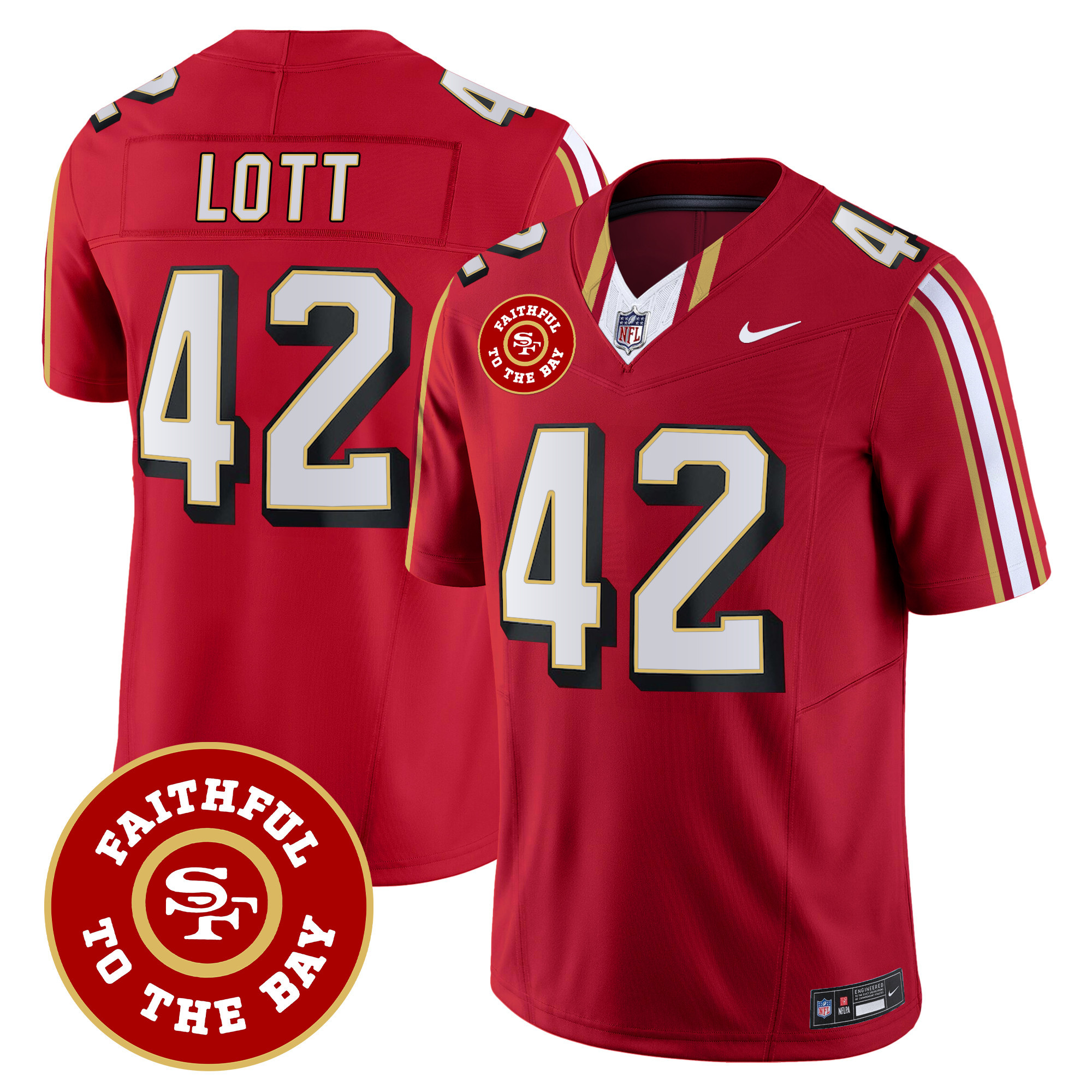 Men's Ronnie Lott San Francisco 49ers Faithful To The Bay Patch Vapor Limited Red Jersey V9 - All Stitched