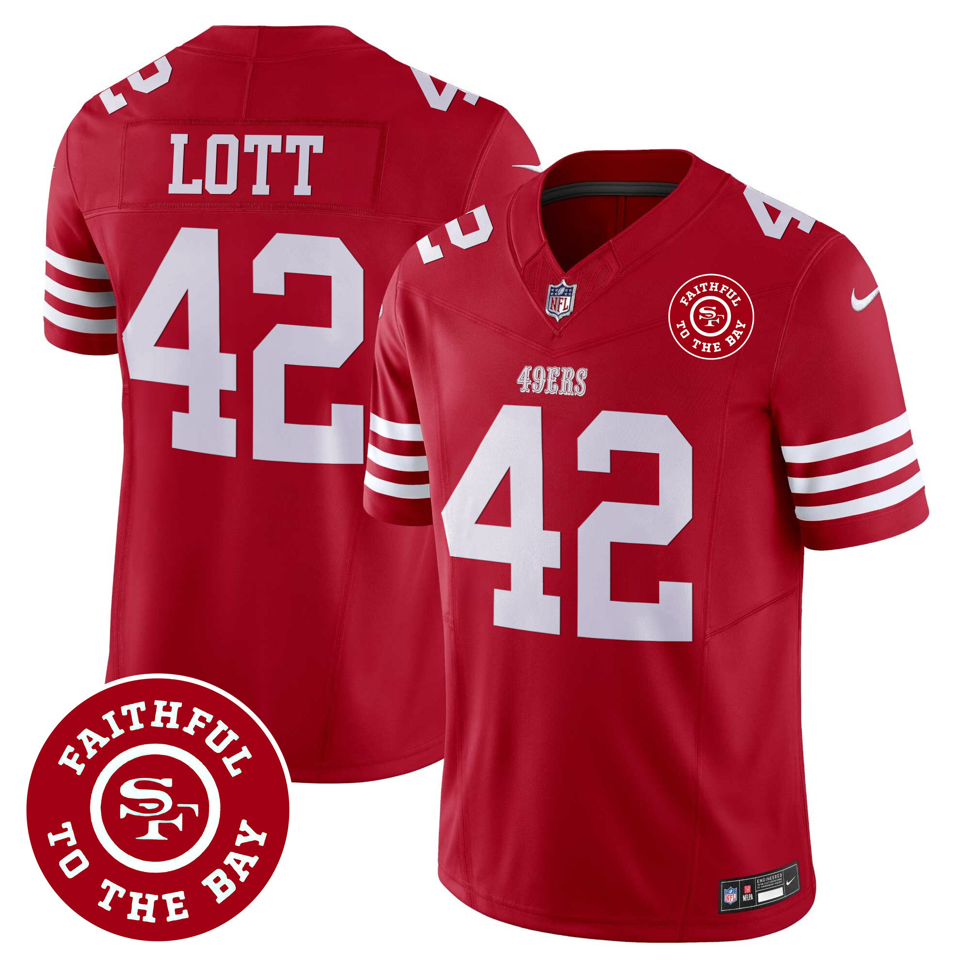 Men's Ronnie Lott San Francisco 49ers Faithful To The Bay Patch Vapor Red Jersey - All Stitched