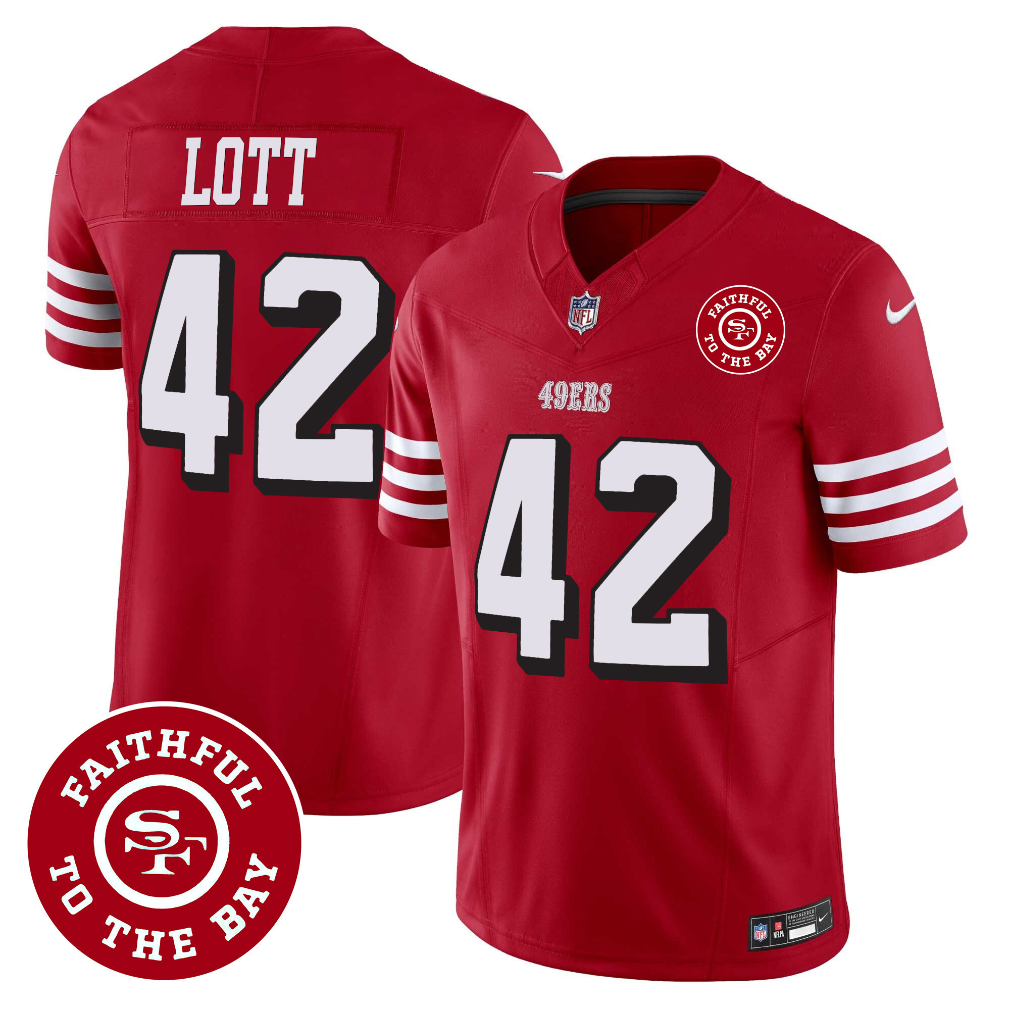 Men's Ronnie Lott San Francisco 49ers Faithful To The Bay Patch Vapor Red Jersey V2 - All Stitched