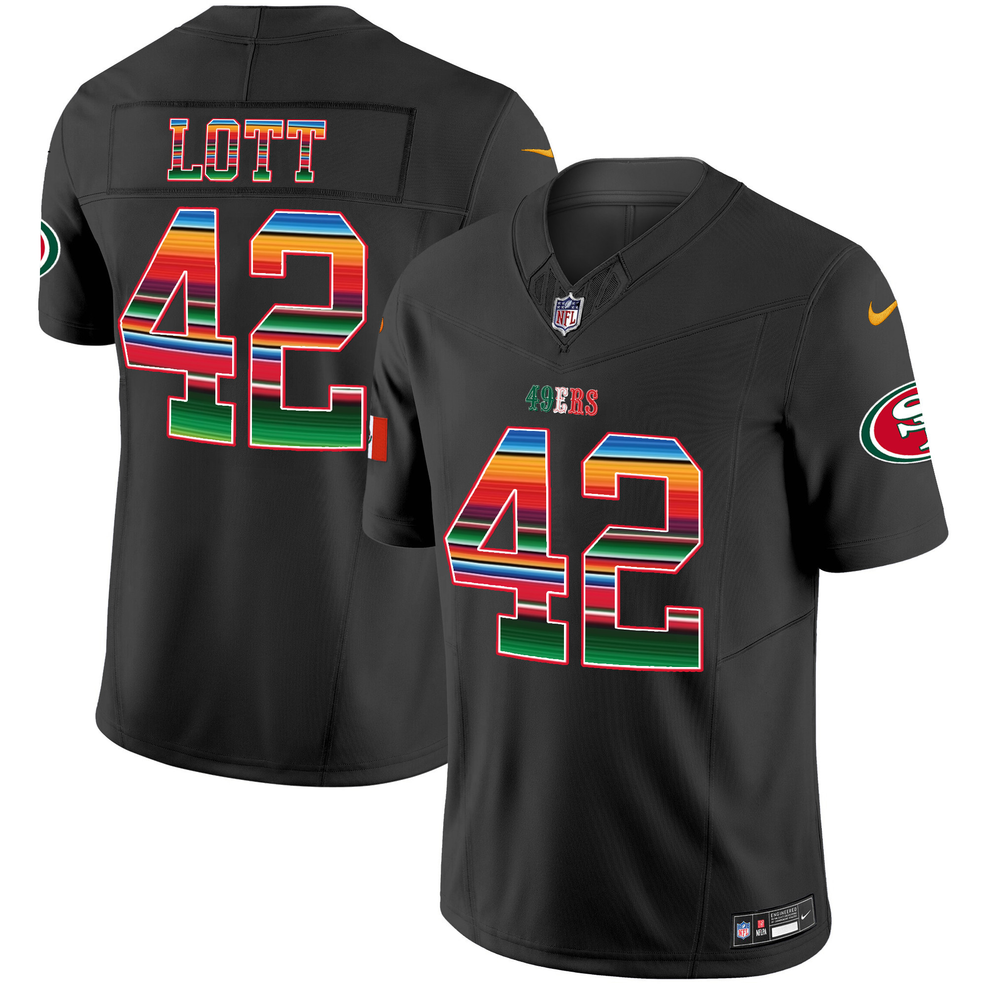 Men's Ronnie Lott San Francisco 49ers Mexico Vapor Black Jersey V3 - All Stitched