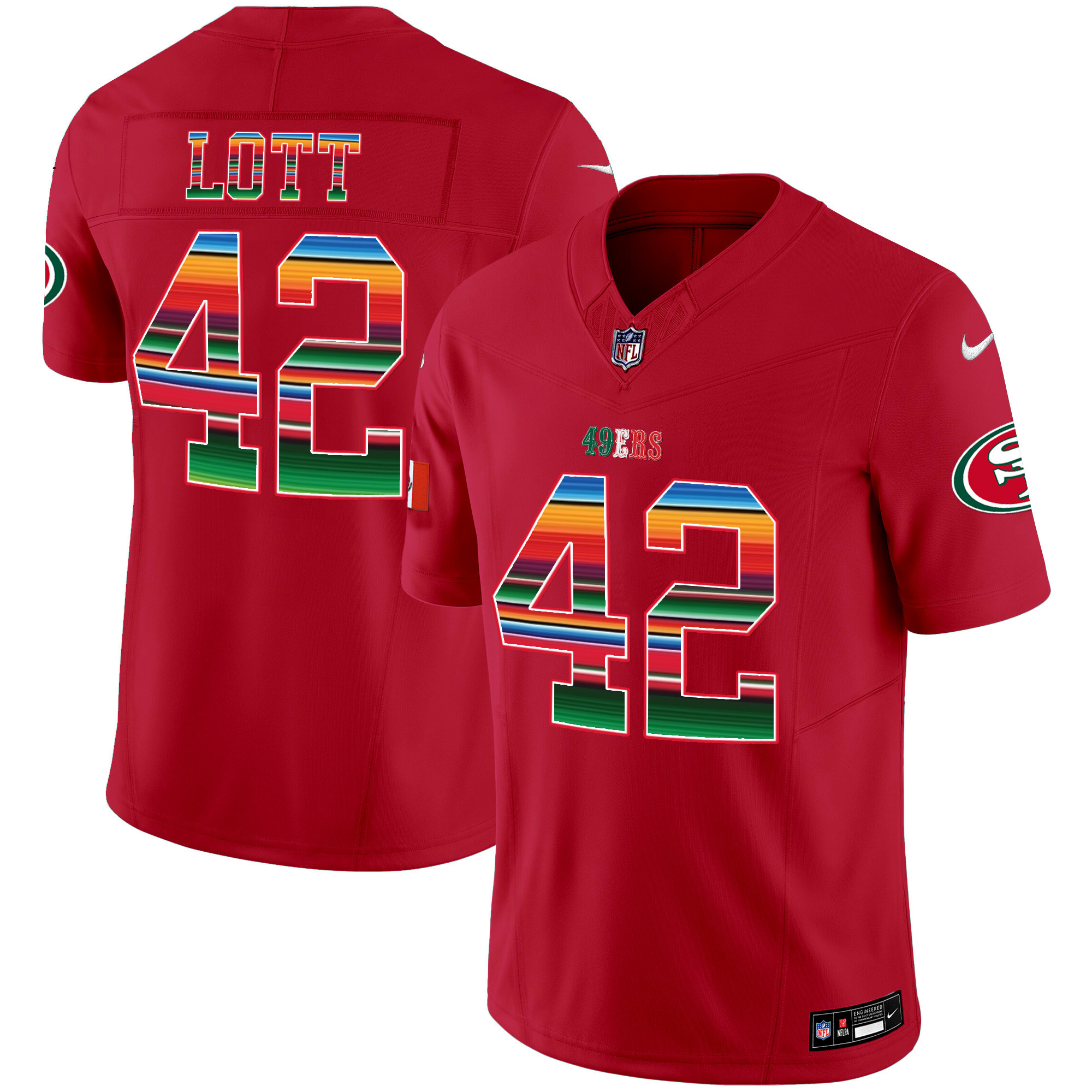 Men's Ronnie Lott San Francisco 49ers Mexico Vapor Red Jersey V3 - All Stitched