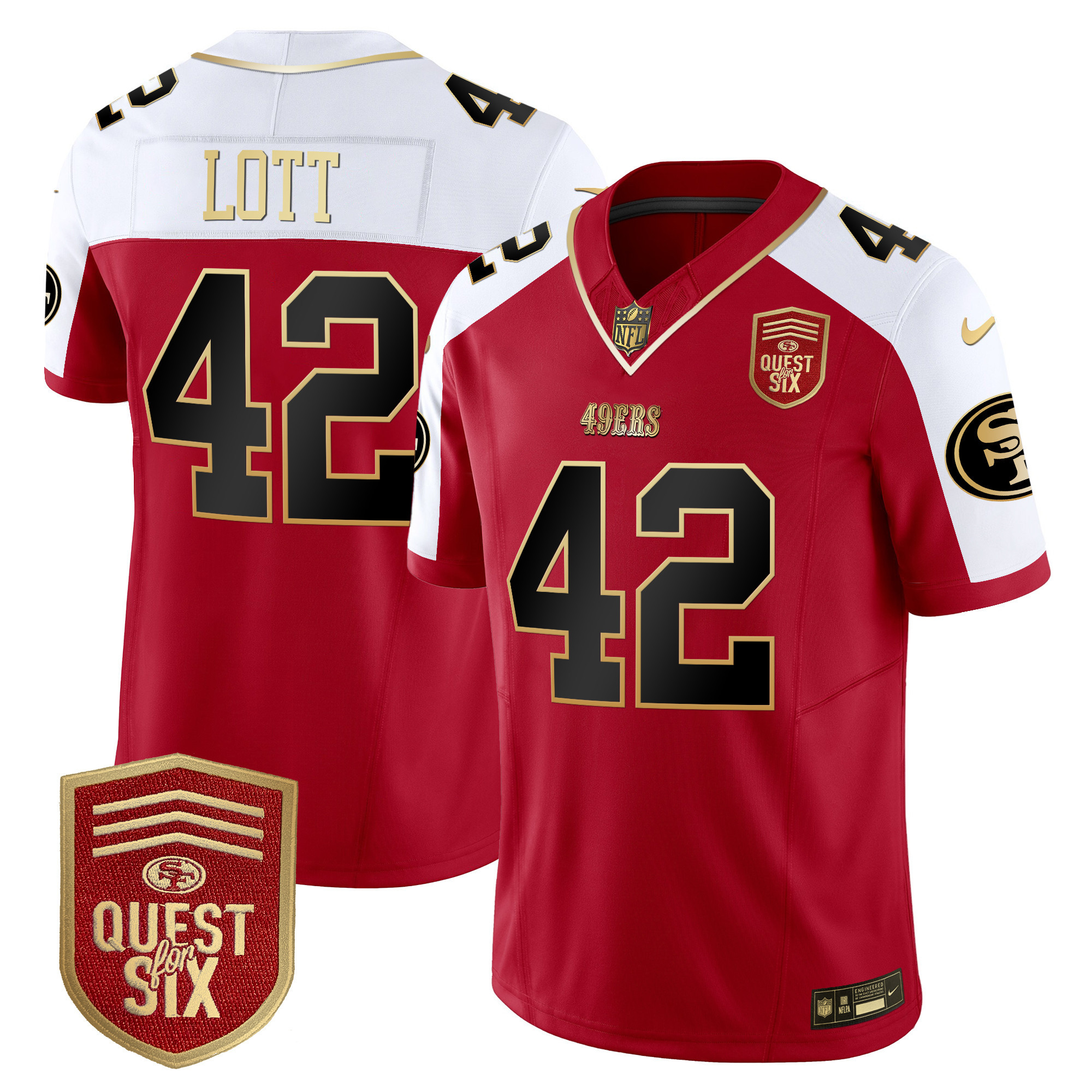 Men's Ronnie Lott San Francisco 49ers Quest For Six Patch Vapor Limited Alternate Jersey - All Stitched