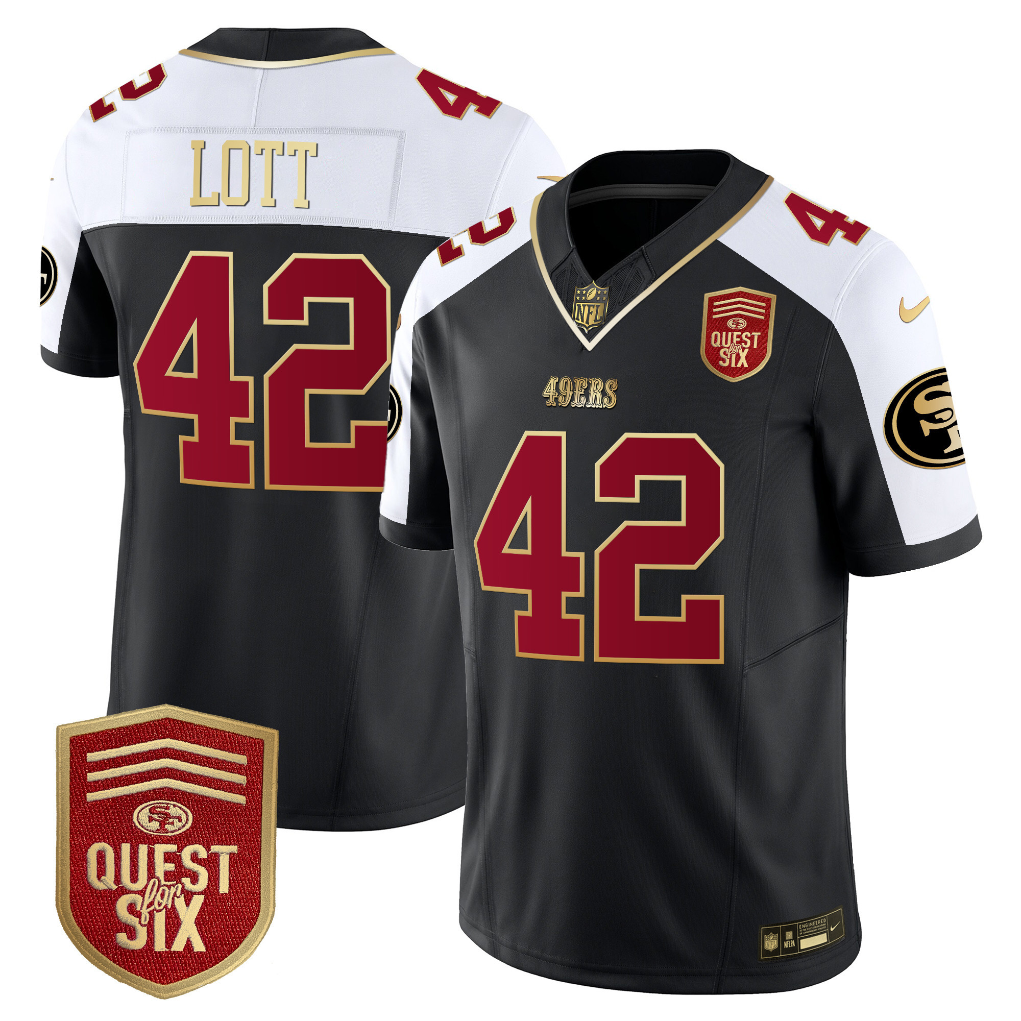 Men's Ronnie Lott San Francisco 49ers Quest For Six Patch Vapor Limited Black Alternate Jersey - All Stitched