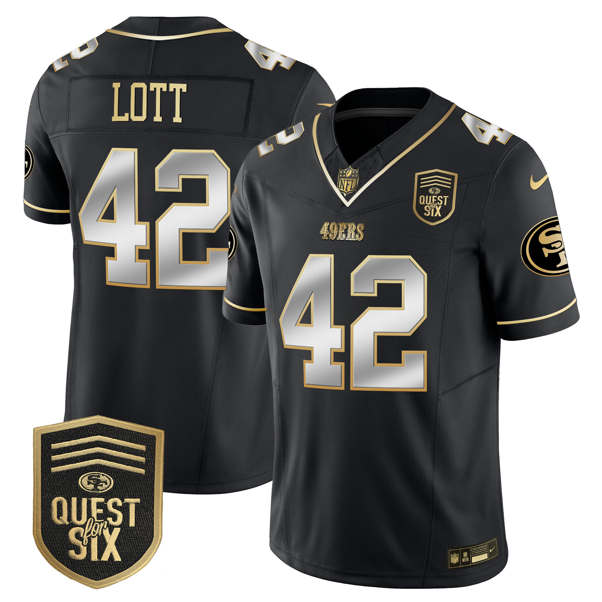 Men's Ronnie Lott San Francisco 49ers Quest For Six Patch Vapor Limited Black Limited Jersey - All Stitched