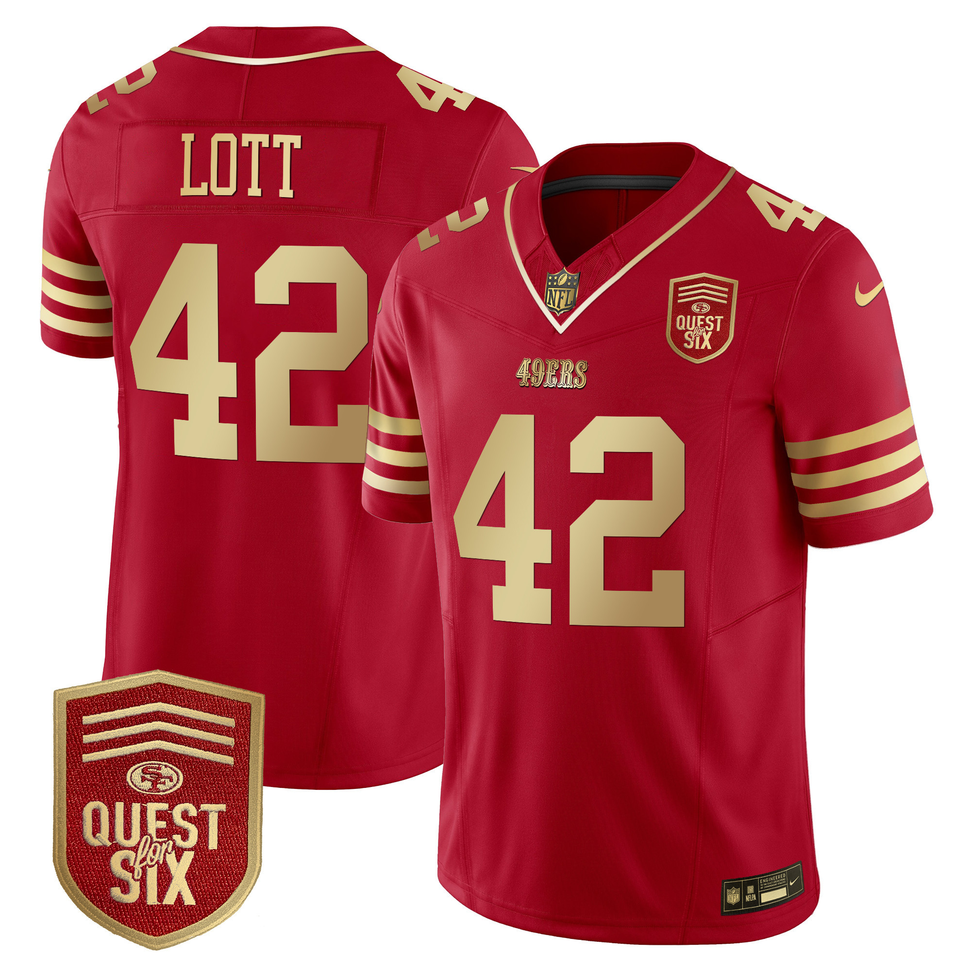 Men's Ronnie Lott San Francisco 49ers Quest For Six Patch Vapor Limited Scarlet Gold Jersey - All Stitched
