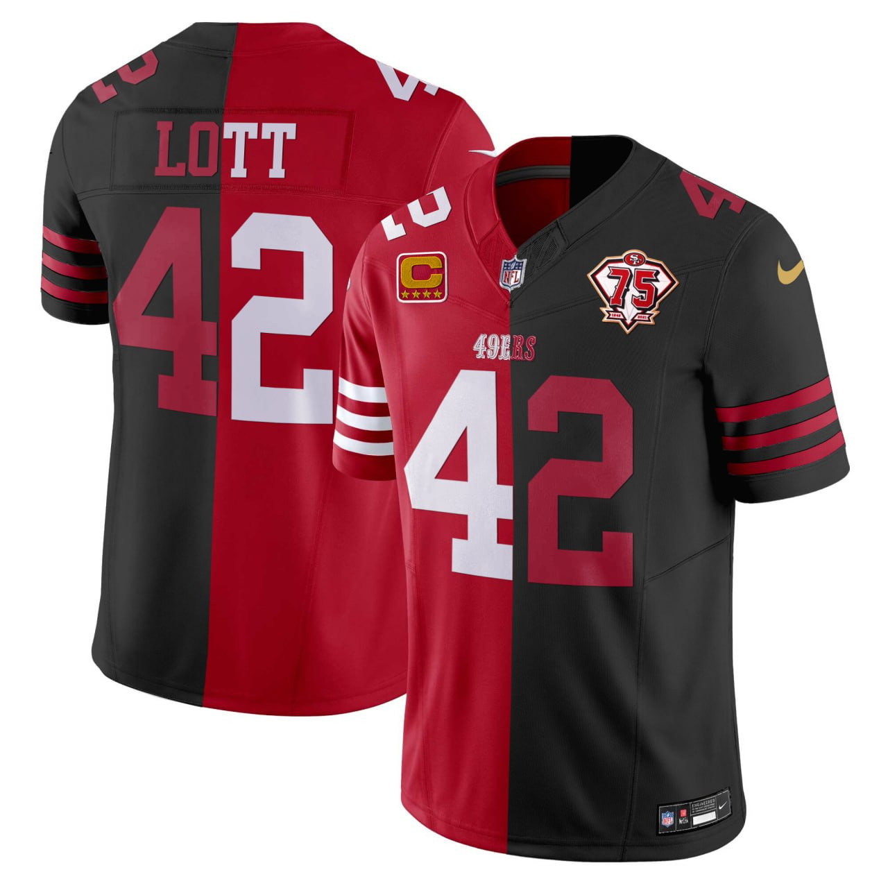 Men's Ronnie Lott San Francisco 49ers Split Red Black Jersey - All Stitched