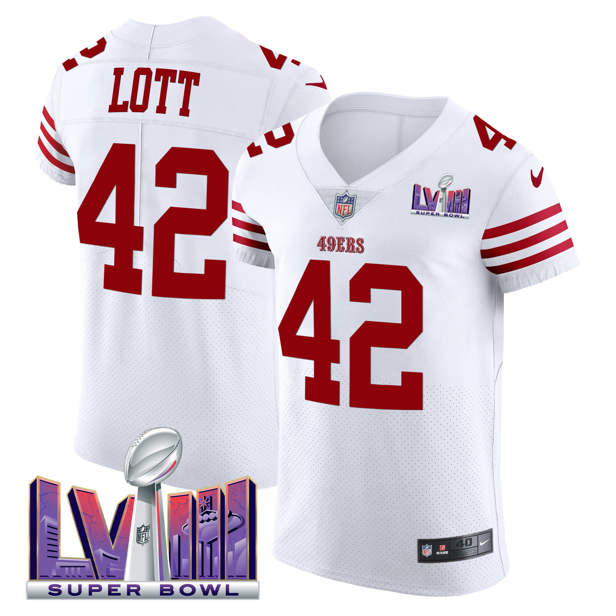 Men's Ronnie Lott San Francisco 49ers Super Bowl LVIII Gold Patch Vapor Elite White Jersey - All Stitched