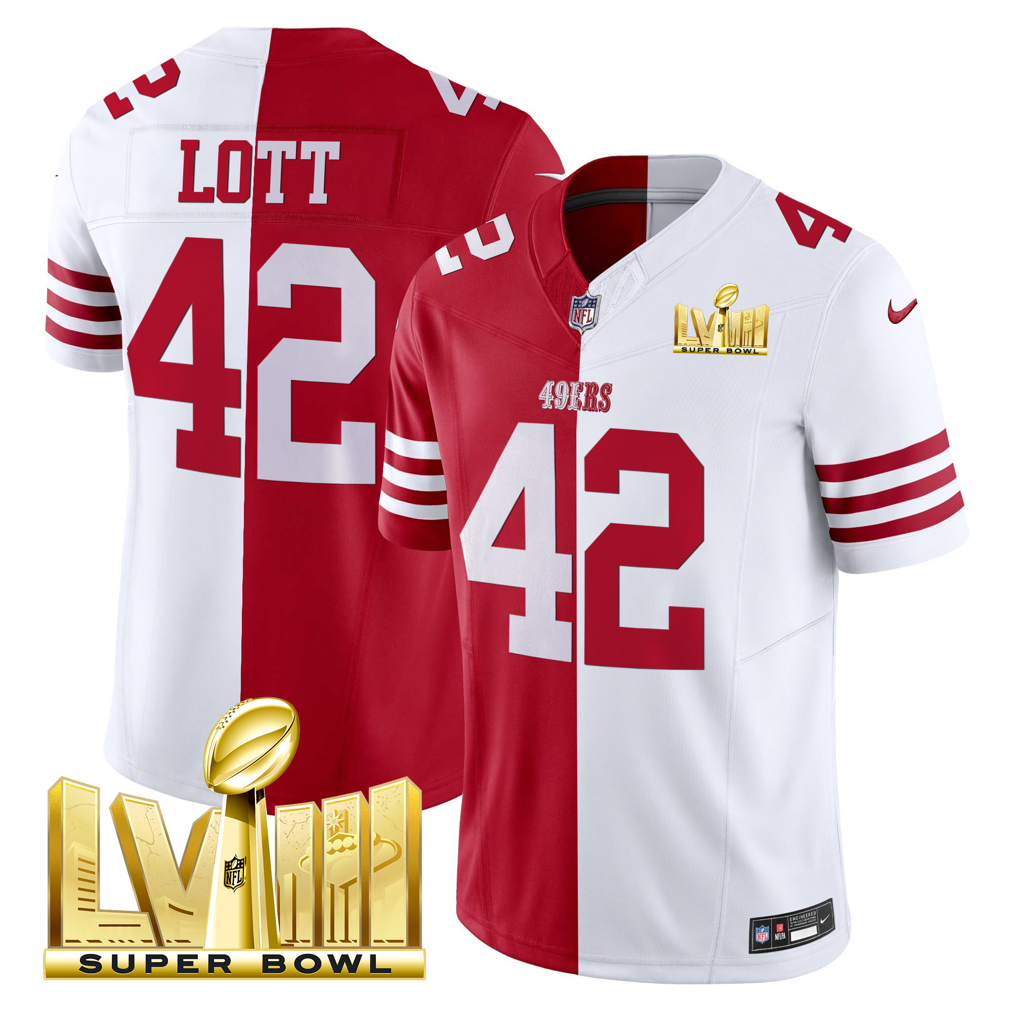 Men's Ronnie Lott San Francisco 49ers Super Bowl LVIII Gold Patch Vapor Split Jersey V2 - All Stitched